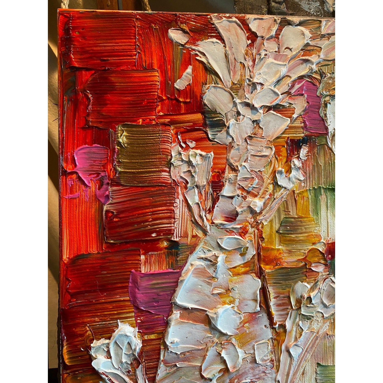 Original Koi Fish Painting: Textured Palette Knife impasto multicolored Fine Art (18"x24")