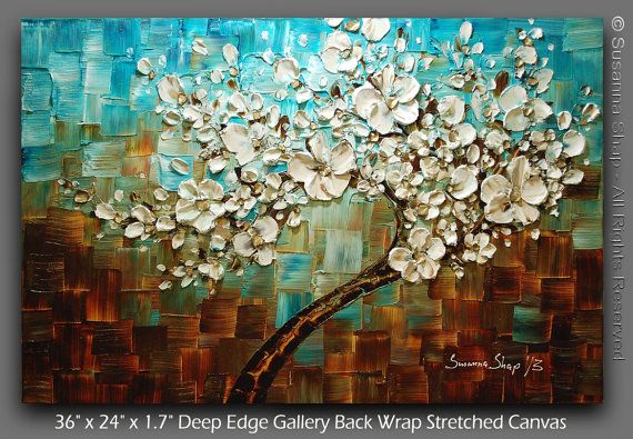 Original Abstract tree painting White cherry blossom, No.2, textured palette knife impasto art by susanna shap (MADE2ORDER)