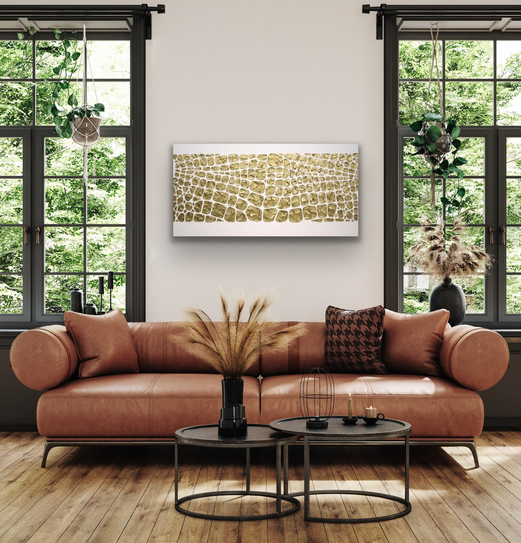 Original white and gold Textured Large Abstract Art MADE2ORDER Mosaic Painting (48”x24”)