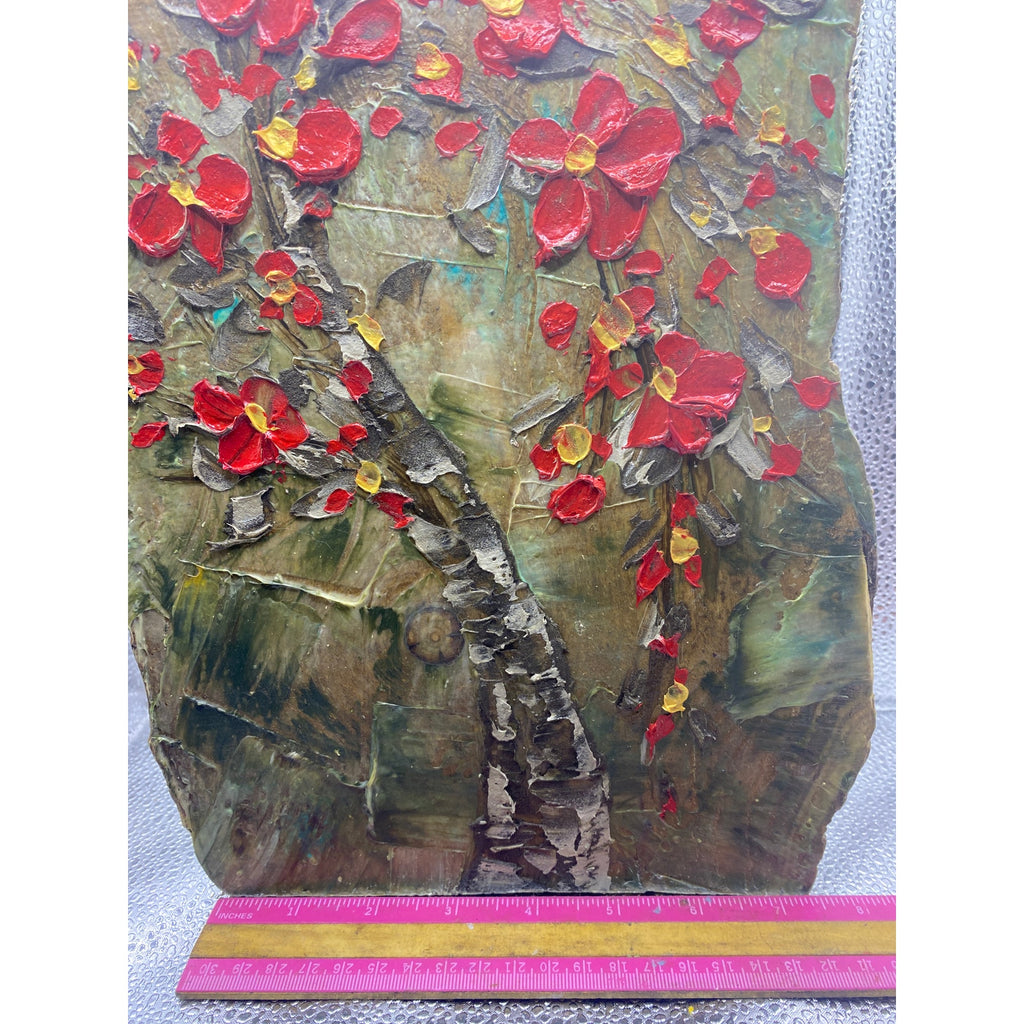 ORIGINAL Small Abstract Tree oil painting wood - red and brown - by Susanna Shap
