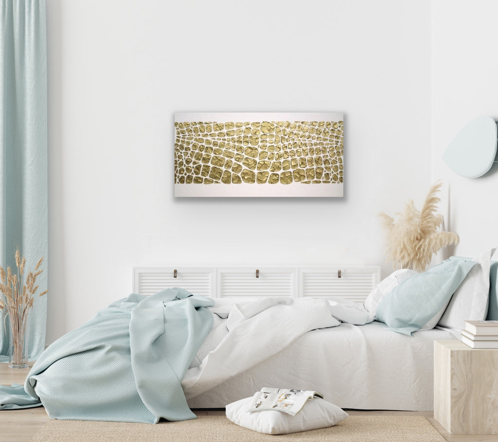 Original white and gold Textured Large Abstract Art MADE2ORDER Mosaic Painting (48”x24”)