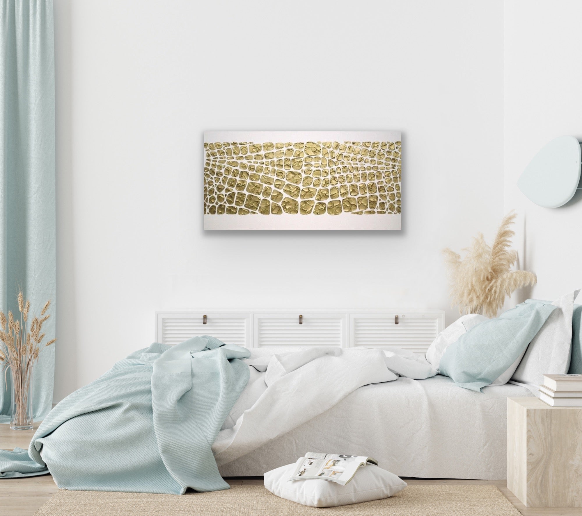 Original white and gold Textured Large Abstract Art MADE2ORDER Mosaic Painting (48”x24”)