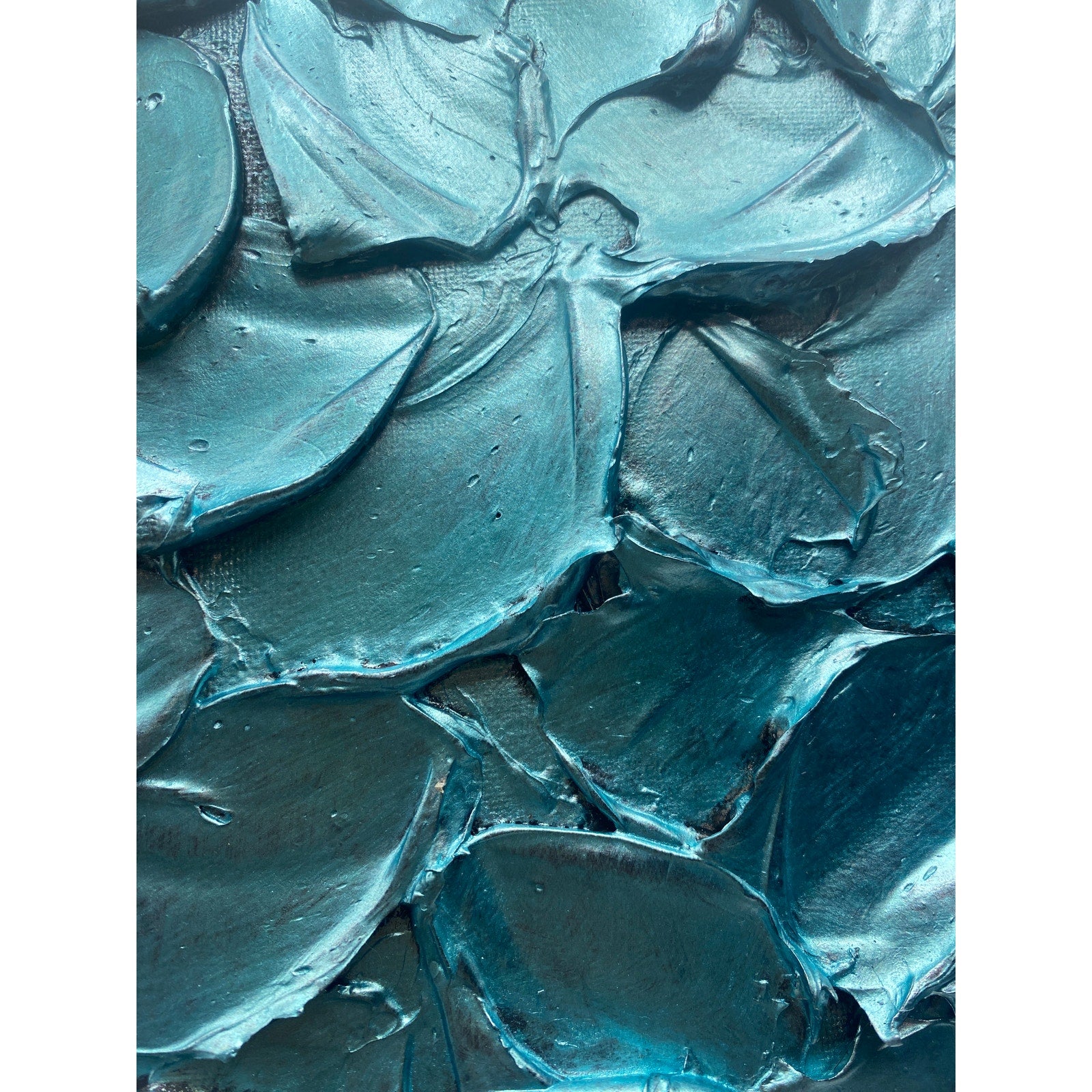 ORIGINAL Abstract Textured painting Metallic Aquamarine Blue, Palette knife Impasto Small 8" x 8"