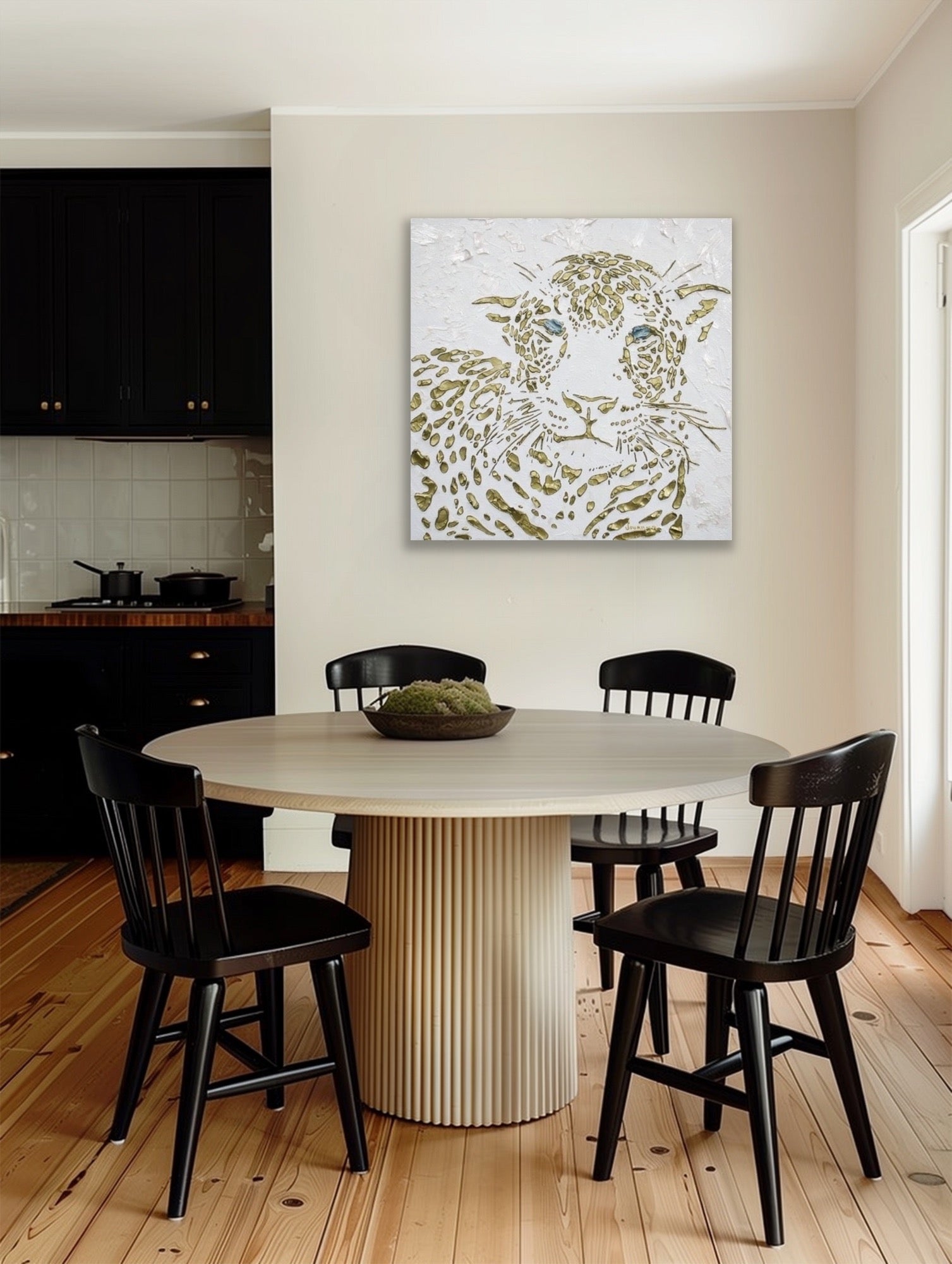 Original Leopard Painting MADE2ORDER Gold On White Textured Palette Knife Art