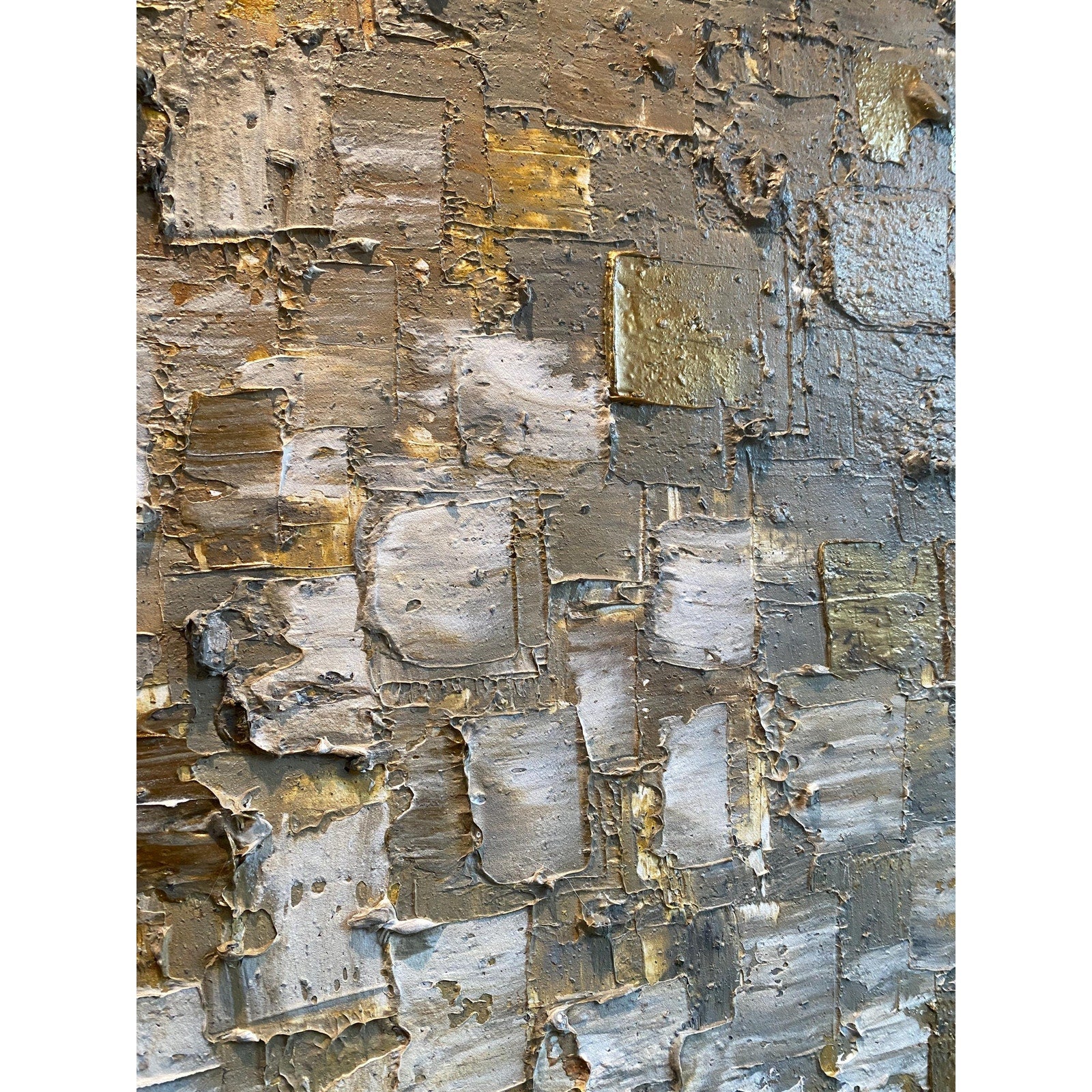 ORIGINAL Minimalist Large Abstract painting Neutral Beige Gray Squares Geometric Heavy Textured 36"x36" Palette knife Art- by Susanna Shap