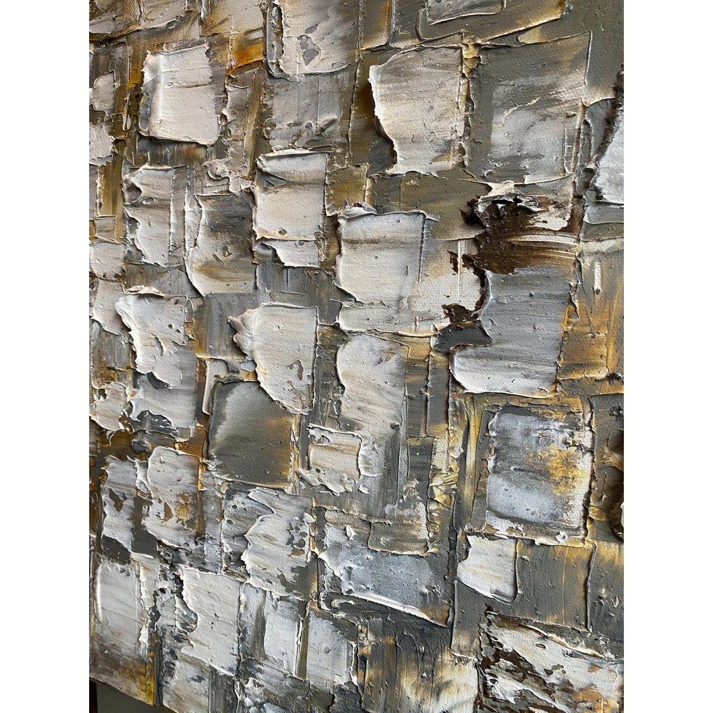 ORIGINAL Heavy Textured Large Abstract Minimalist painting Neutral Beige Gray Squares Geometric 60"x20" Palette knife Art- by Susanna Shap