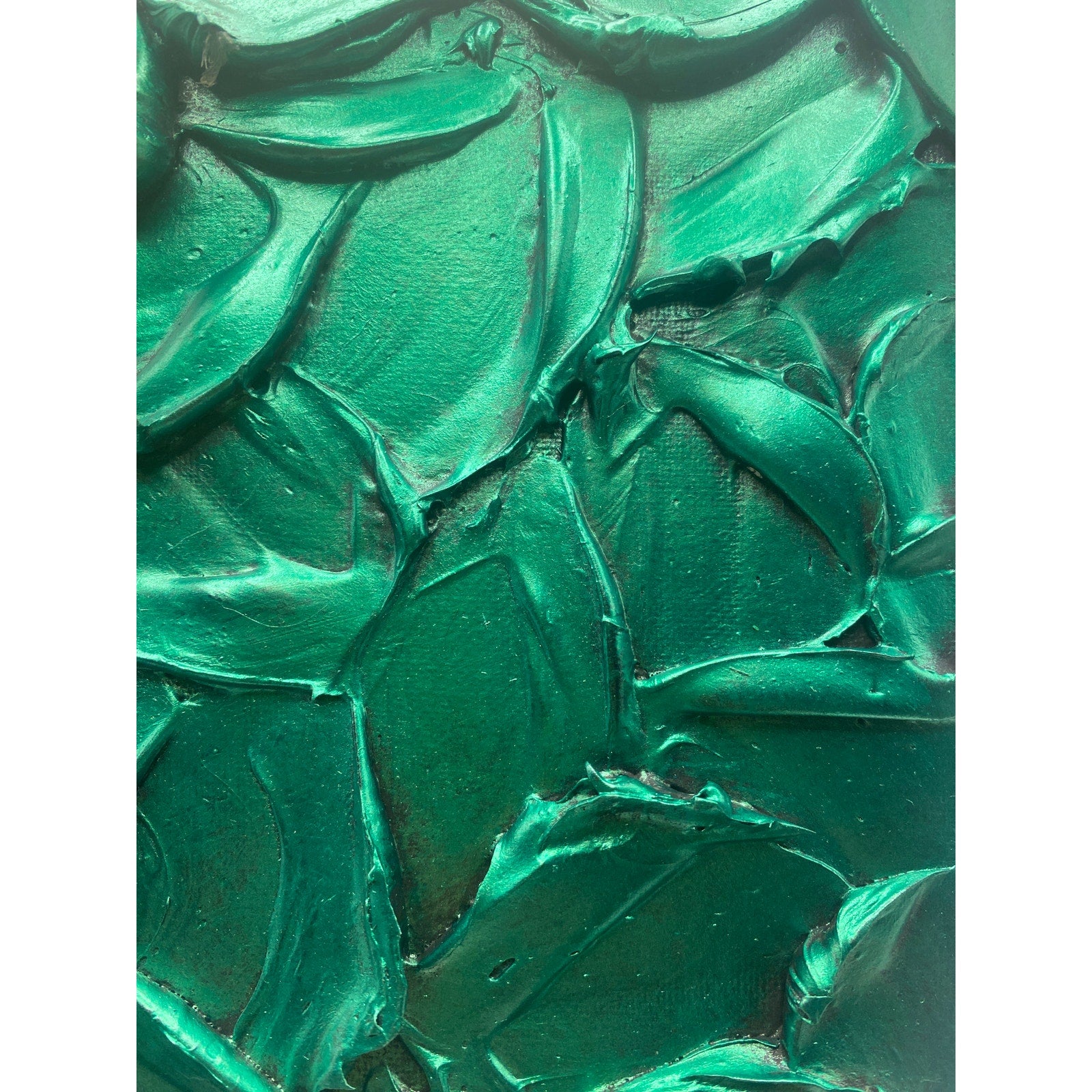 ORIGINAL Abstract Metallic Green Emerald Textured painting, Palette knife Impasto Small 8" x 8"