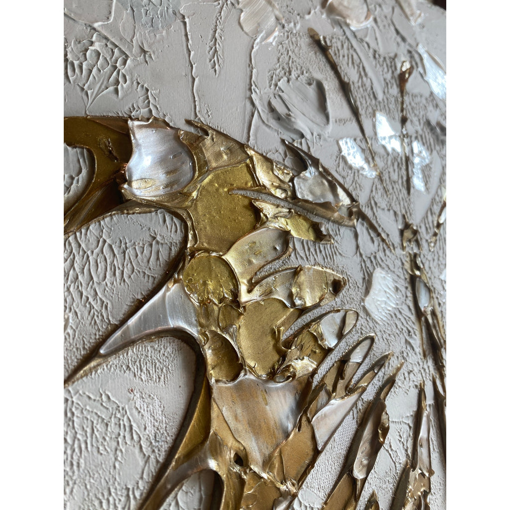 Butterfly Fairy ORIGINAL Art Abstract White & Gold Textured painting, HandMade Artwork Canvas wall art  16x20"