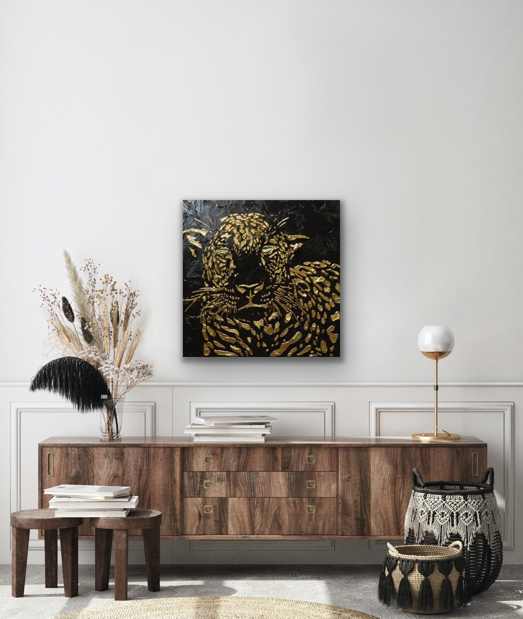 Original Abstract Leopard Painting Black Gold Palette Knife Impasto Textured Fine Art on Canvas - MADE2ORDER Mix&match
