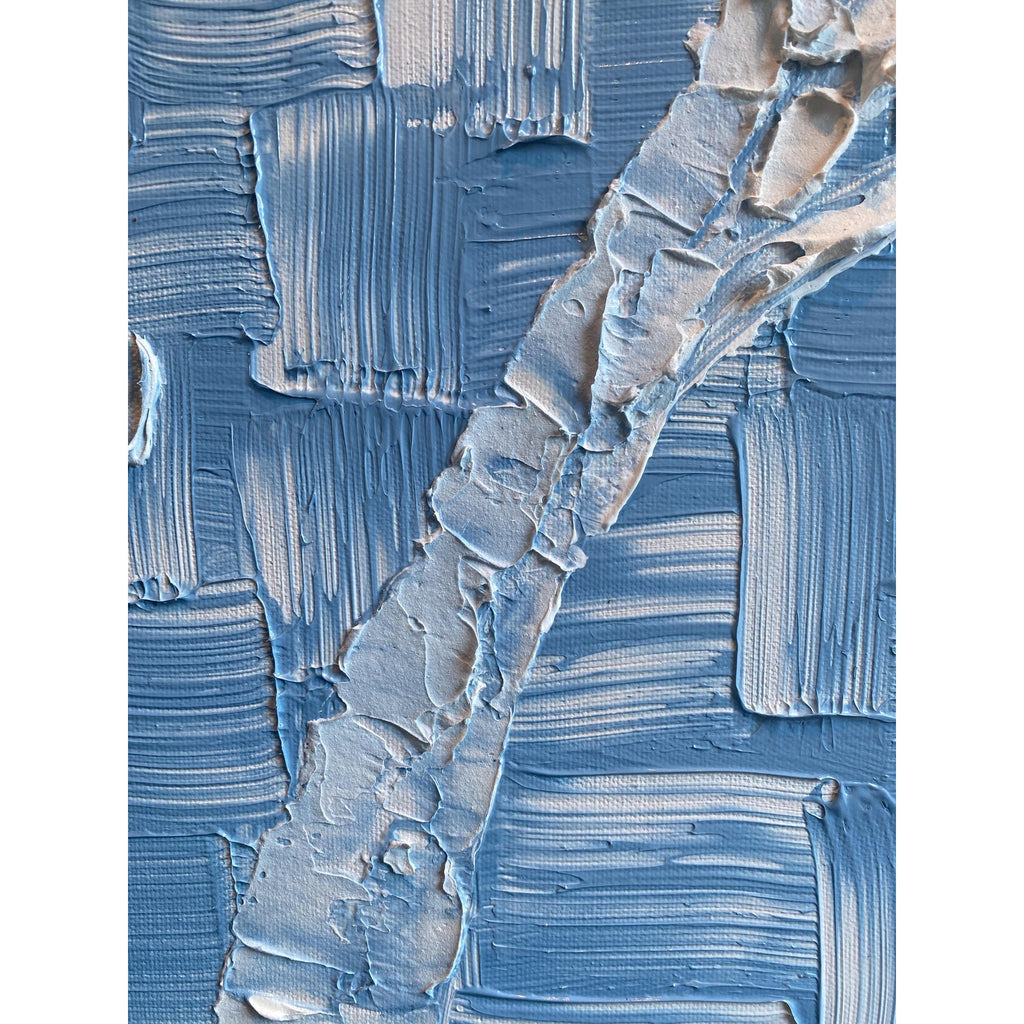 Wedgewood Blue Original Palette Knife Impasto Painting: White Cherry Blossoms tree (24"x24")