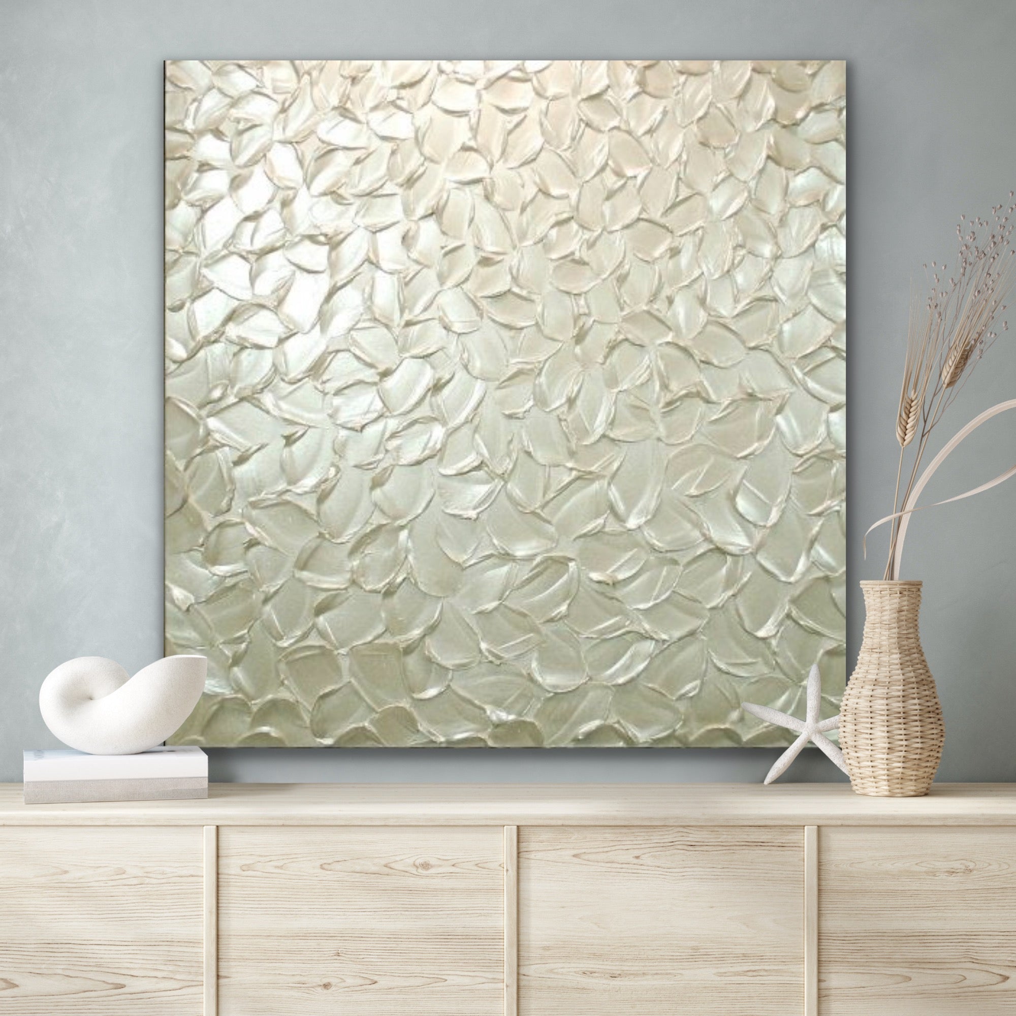 White pearl Abstract Minimalist ORIGINAL Textured Painting palette knife Impasto, Abstract Wall Art -MADE2ORDER