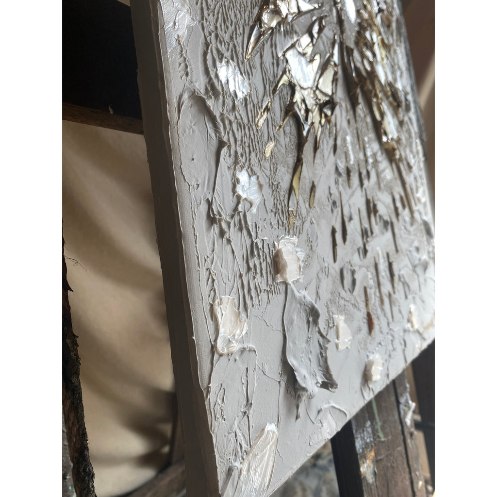 Butterfly Fairy ORIGINAL Art Abstract White & Gold Textured painting, HandMade Artwork Canvas wall art  16x20"