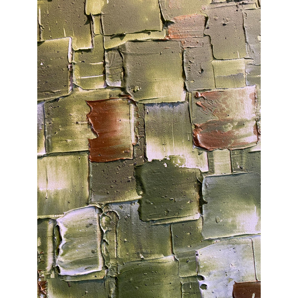 ORIGINAL Olive Green Large Abstract painting, Squares, Geometric Heavy Textured 48"x24" Palette knife Art- by Susanna Shap
