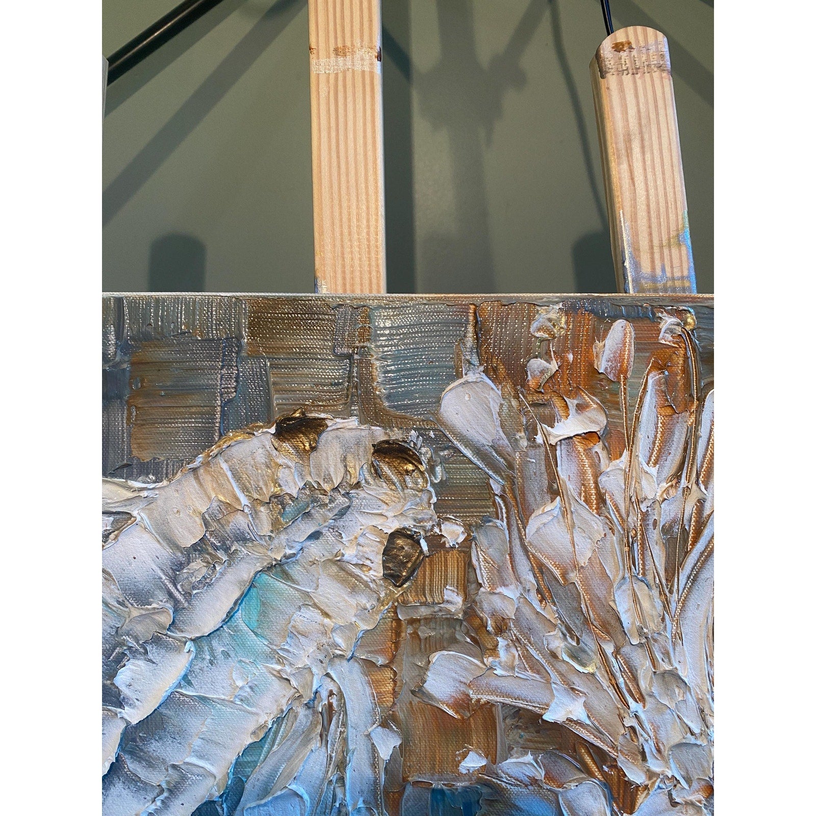 White Abstract Koi Fish Painting, Original palette knife Textured Impressionism Fine Art, 20"x20" Canvas, by susanna shap