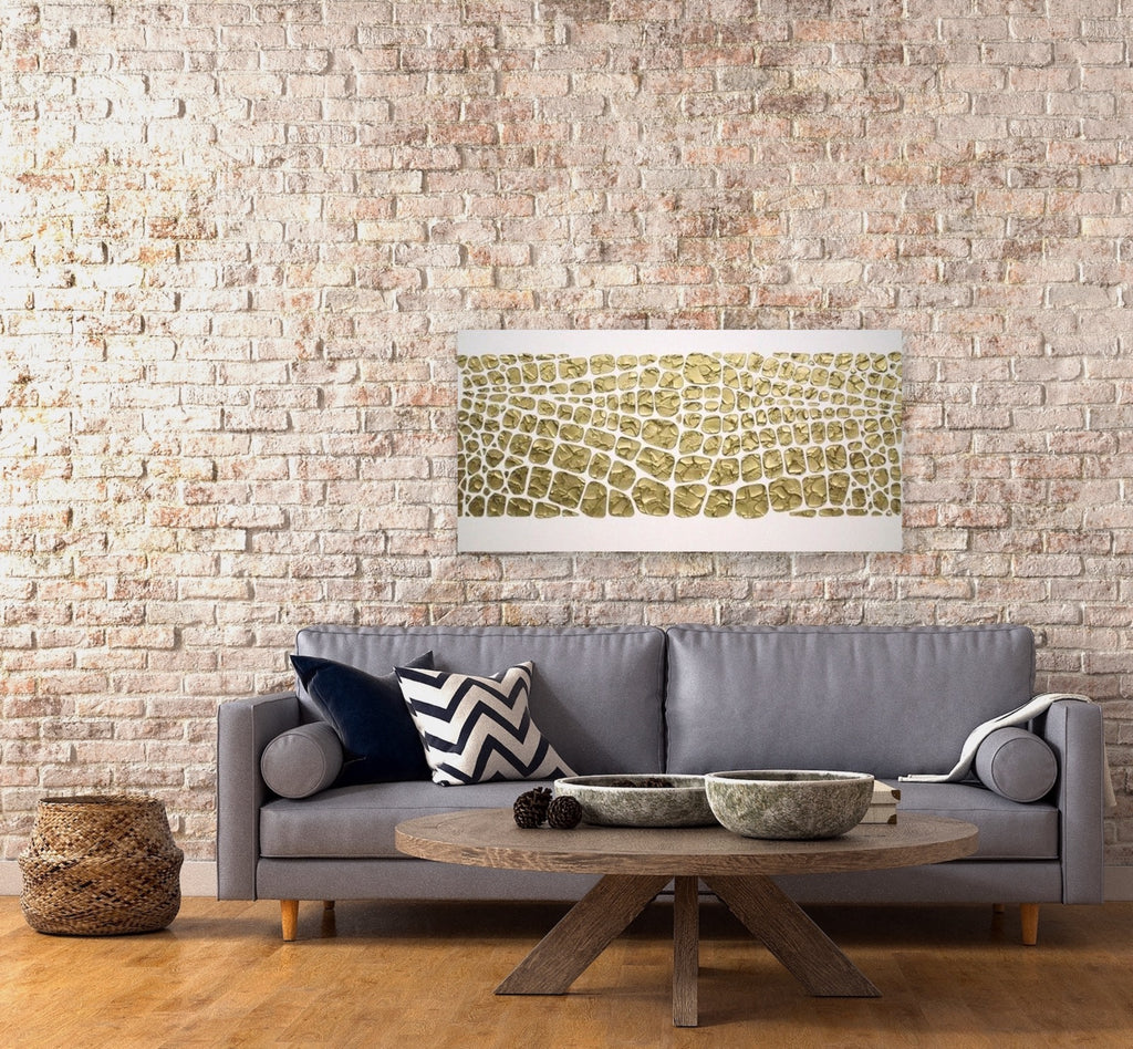 Original white and gold Textured Large Abstract Art MADE2ORDER Mosaic Painting (48”x24”)