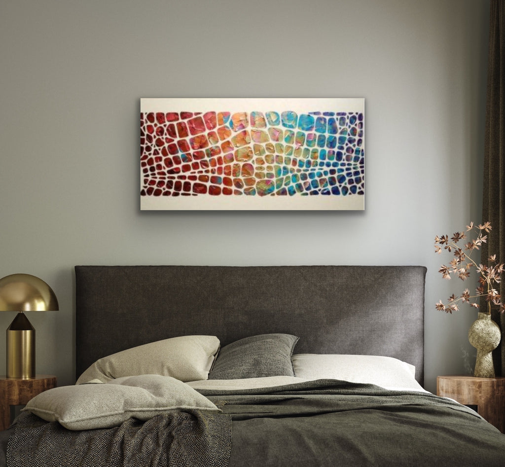 “Stained Glass” Colorful Abstract Original Palette knife Impasto Textured Large Wall Art MADE2ORDER Geometric Mosaic Painting Black and MultiColor