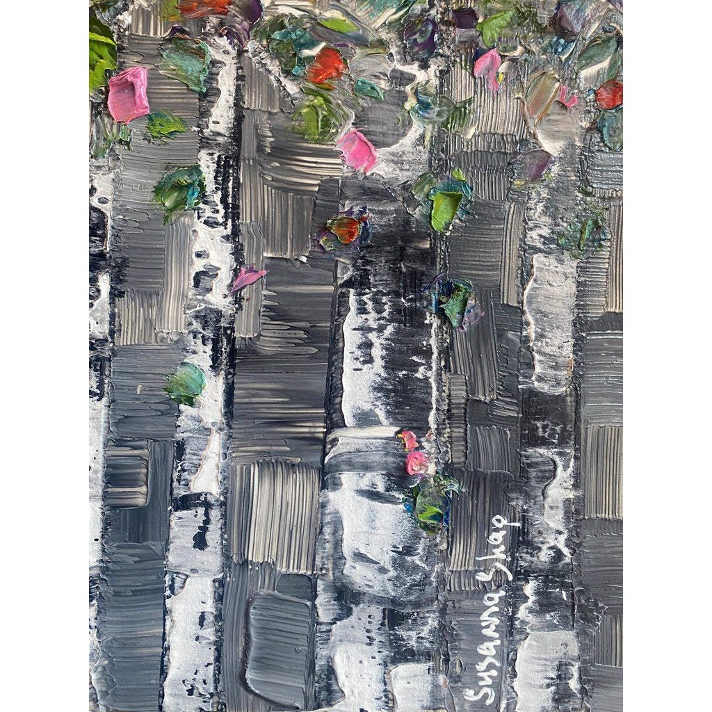 Original Textured Birch Trees Impasto Painting by Susanna Shap (48"x24")