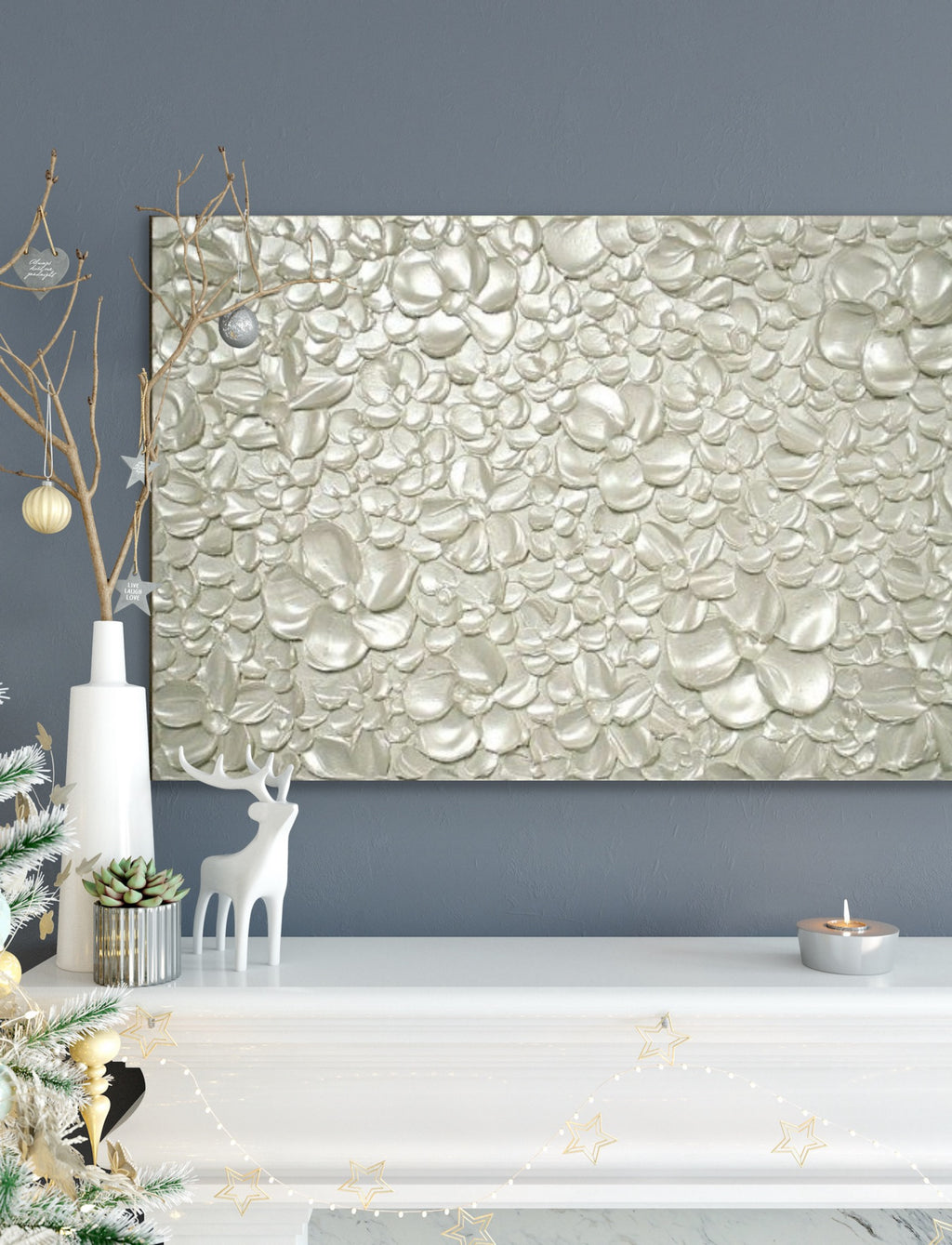 White pearl Blossoms Flowers Abstract Minimalist ORIGINAL Textured Painting palette knife Impasto, Abstract Wall Art -MADE2ORDER