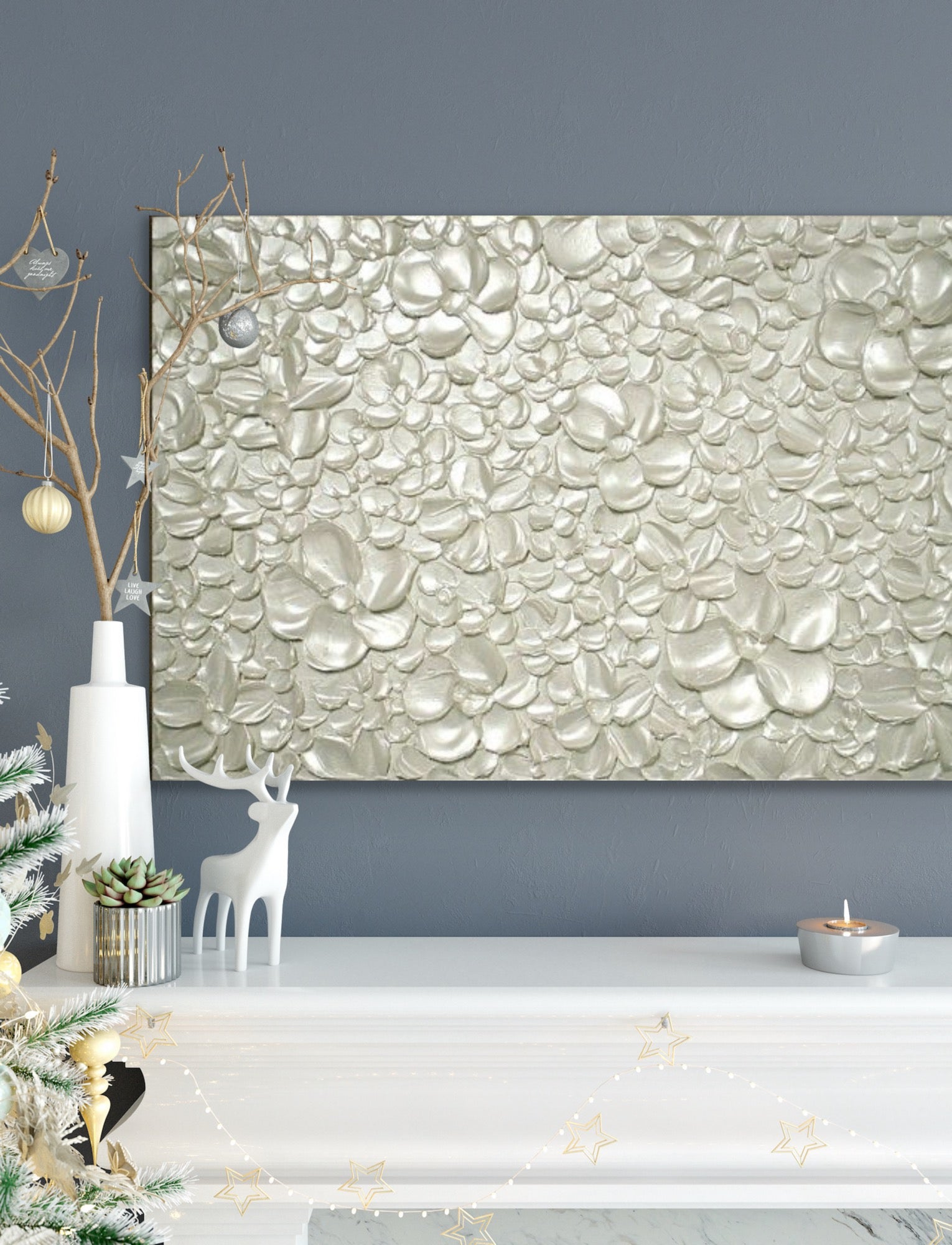 White pearl Blossoms Flowers Abstract Minimalist ORIGINAL Textured Painting palette knife Impasto, Abstract Wall Art -MADE2ORDER