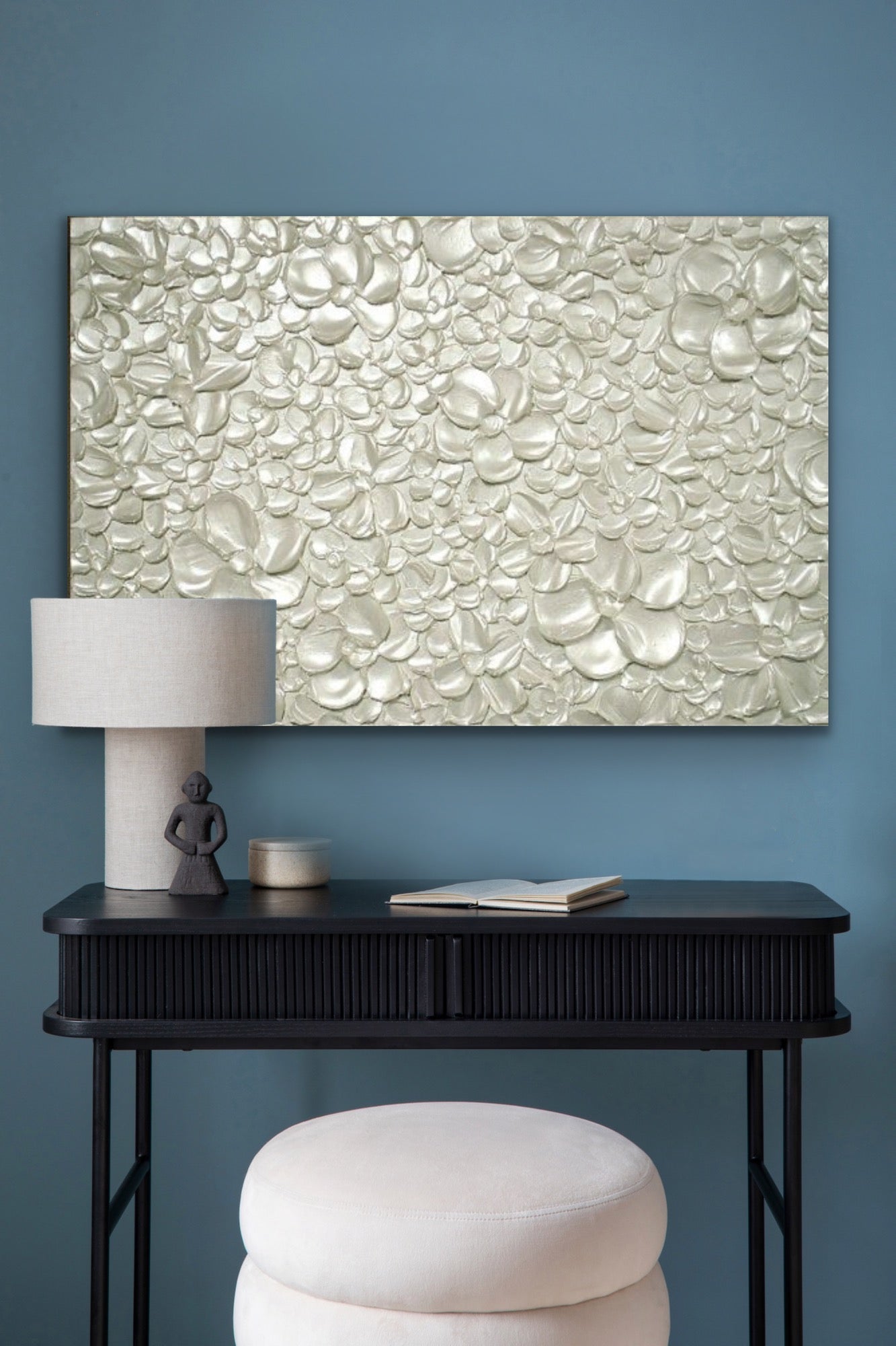 White pearl Blossoms Flowers Abstract Minimalist ORIGINAL Textured Painting palette knife Impasto, Abstract Wall Art -MADE2ORDER