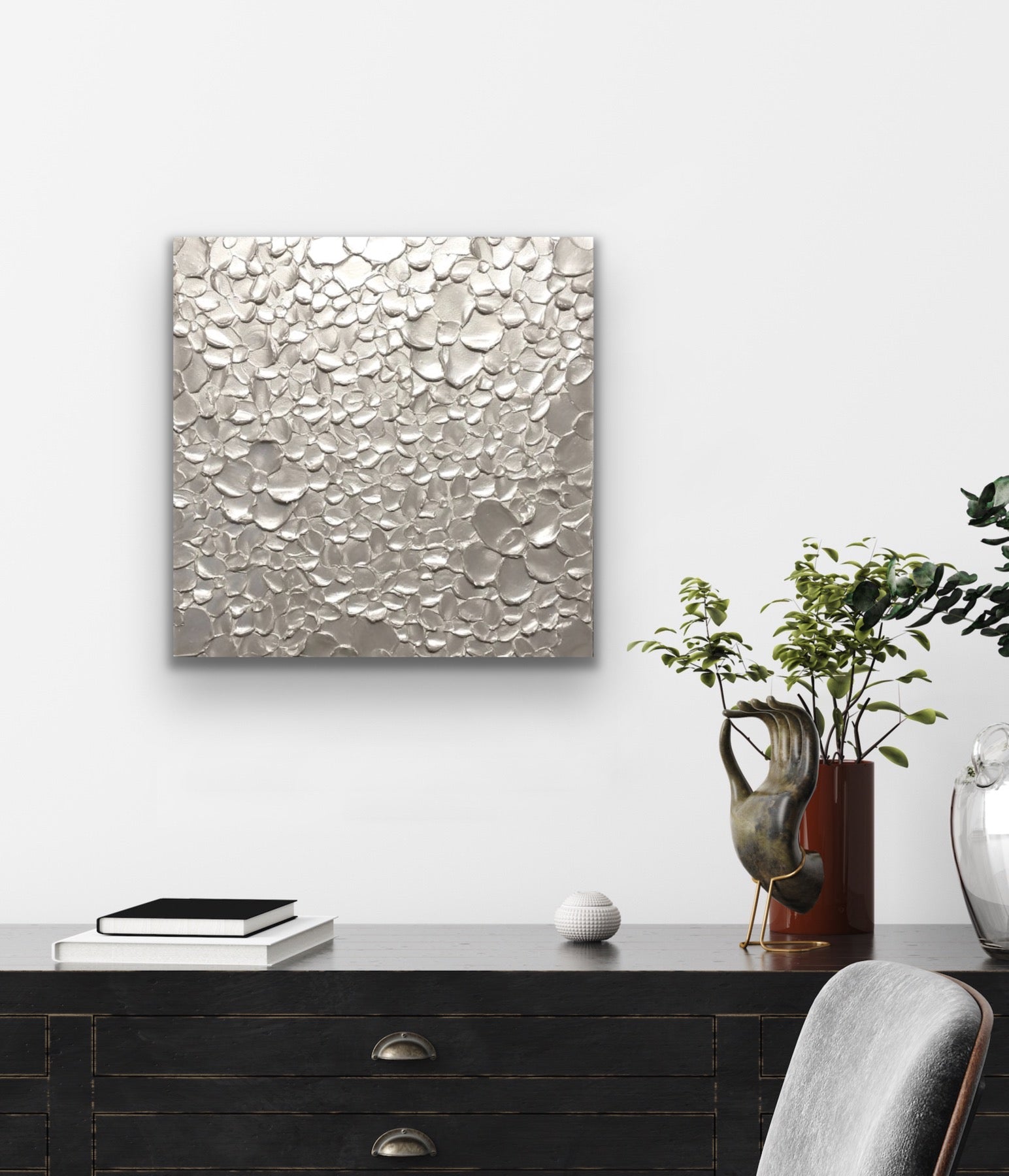 White pearl Blossoms Flowers Abstract Minimalist ORIGINAL Textured Painting palette knife Impasto, Abstract Wall Art -MADE2ORDER