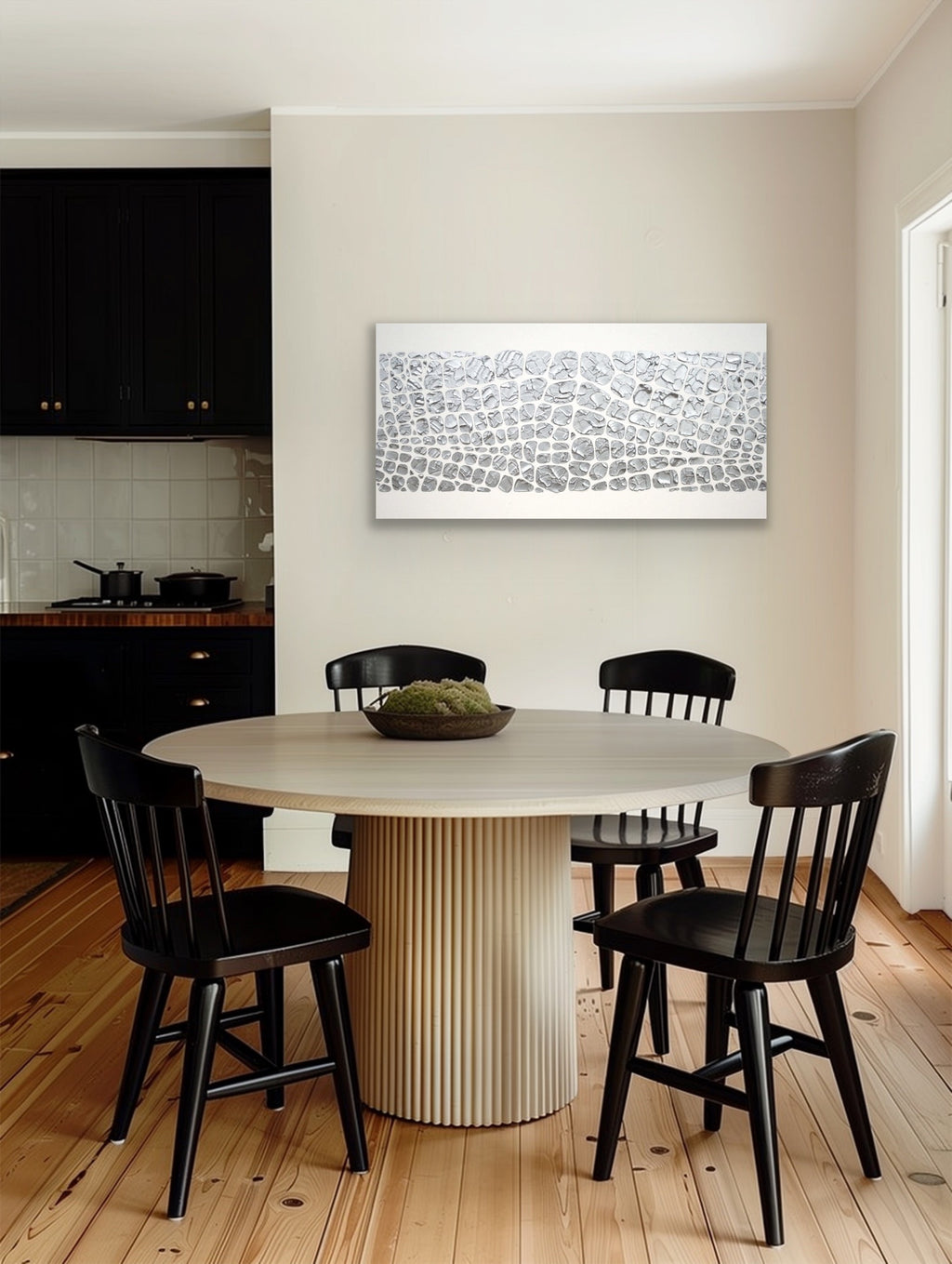 Original painting, metallic silver on white, Textured Large Abstract Art MADE2ORDER Mosaic Painting (48”x24”)