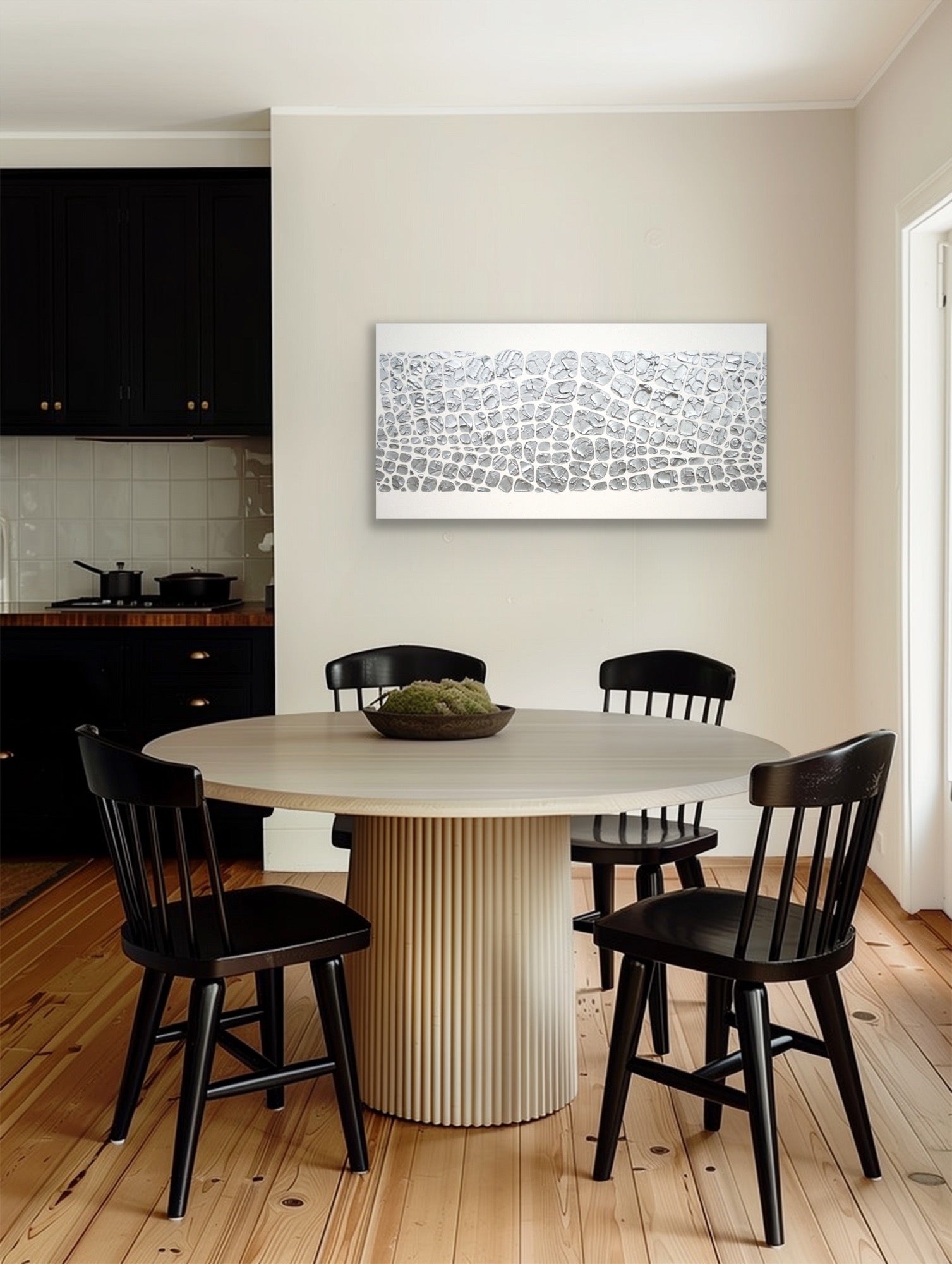 Original painting, metallic silver on white, Textured Large Abstract Art MADE2ORDER Mosaic Painting (48”x24”)