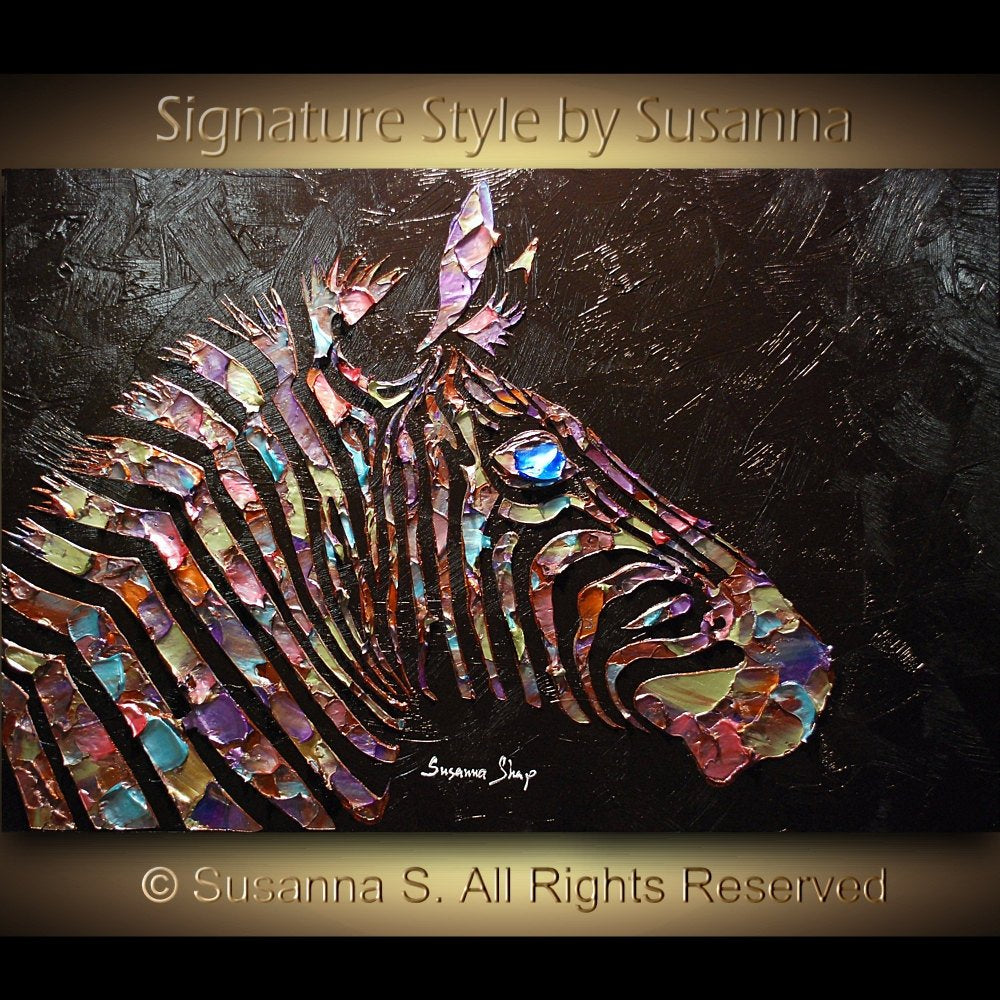 Original Textured Abstract Zebra Painting, Black Multi Colored palette knife impasto Fine Art MADE2ORDER - Susanna Shap