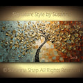 Original Gold Cherry Blossom Tree Abstract Landscape Earth tones Grey Brown and blue, Impasto Textured painting palette knife art by susanna shap (MADE2ORDER)