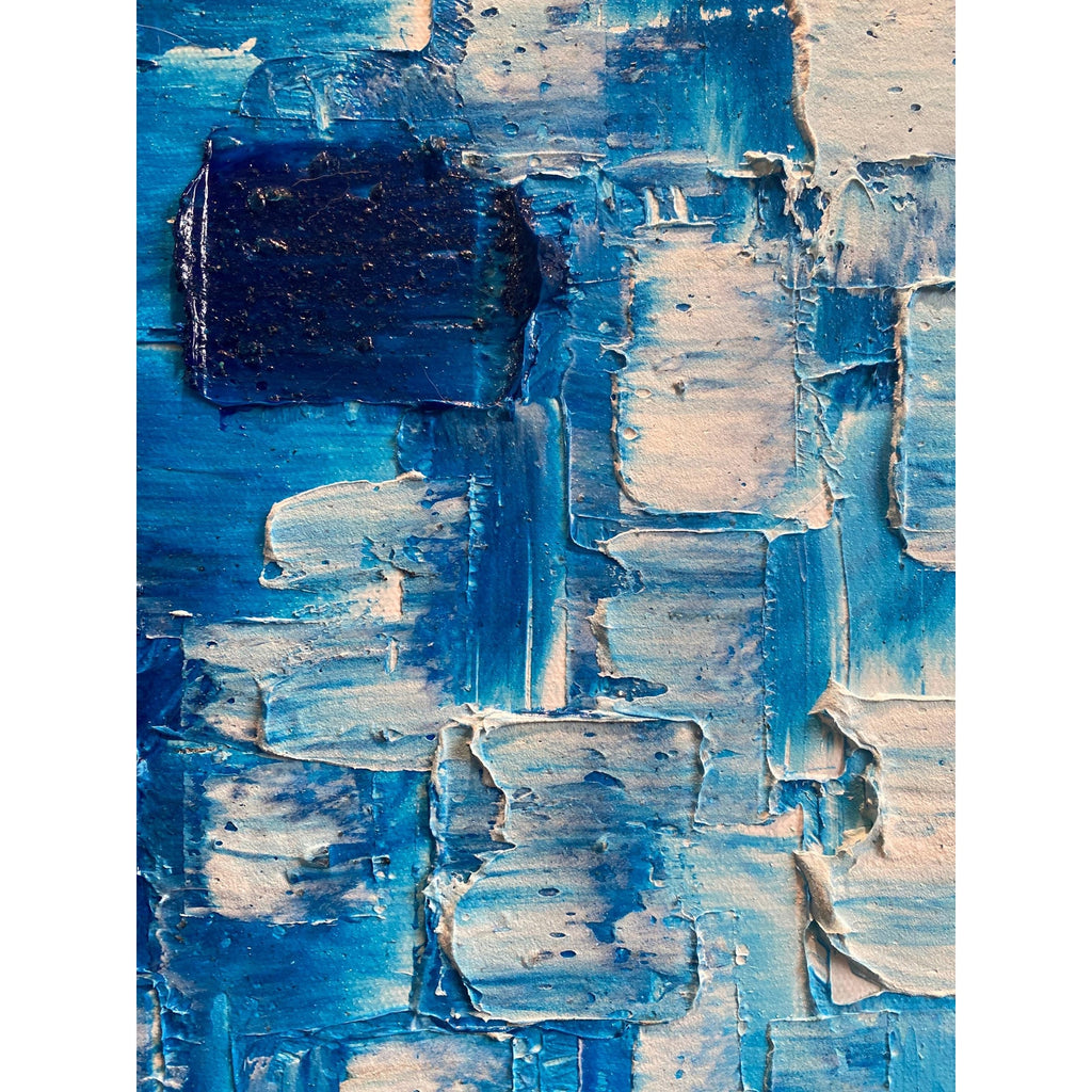 ORIGINAL Blue Large Abstract painting Minimalist Squares Geometric Heavy Textured 36"x36" Palette knife Art- by Susanna Shap