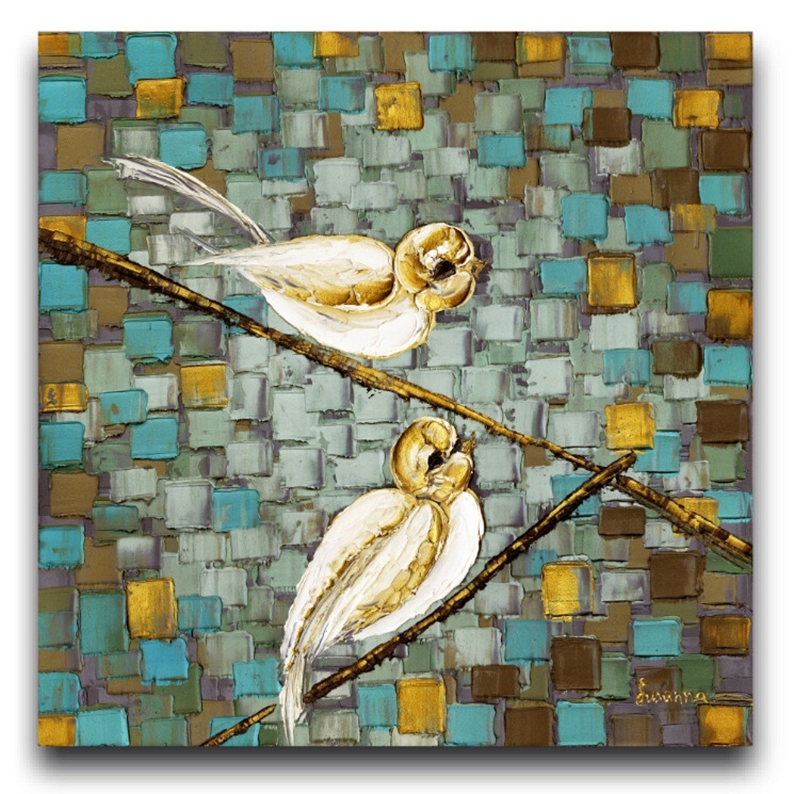 Birds Art PRINT birds on a branch Abstract Wall Art on canvas by Susanna Shap