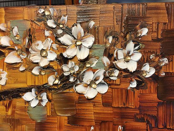 Original Abstract tree painting White cherry blossom textured palette knife impasto art by susanna shap (MADE2ORDER)