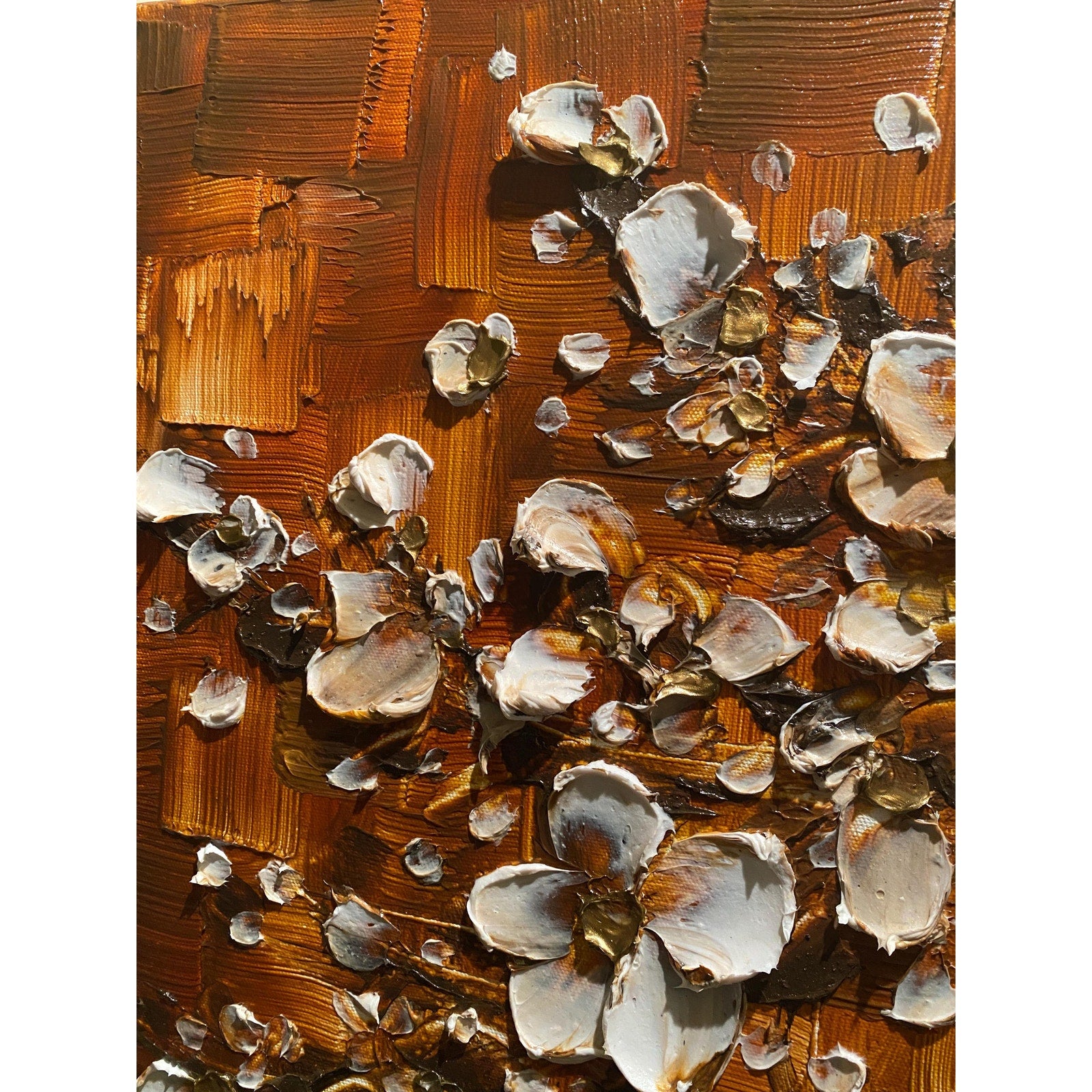 Original textured abstract tree painting, brown and white Cherry Blossom Impasto , Palette Knife impasto fine Art (36x24")