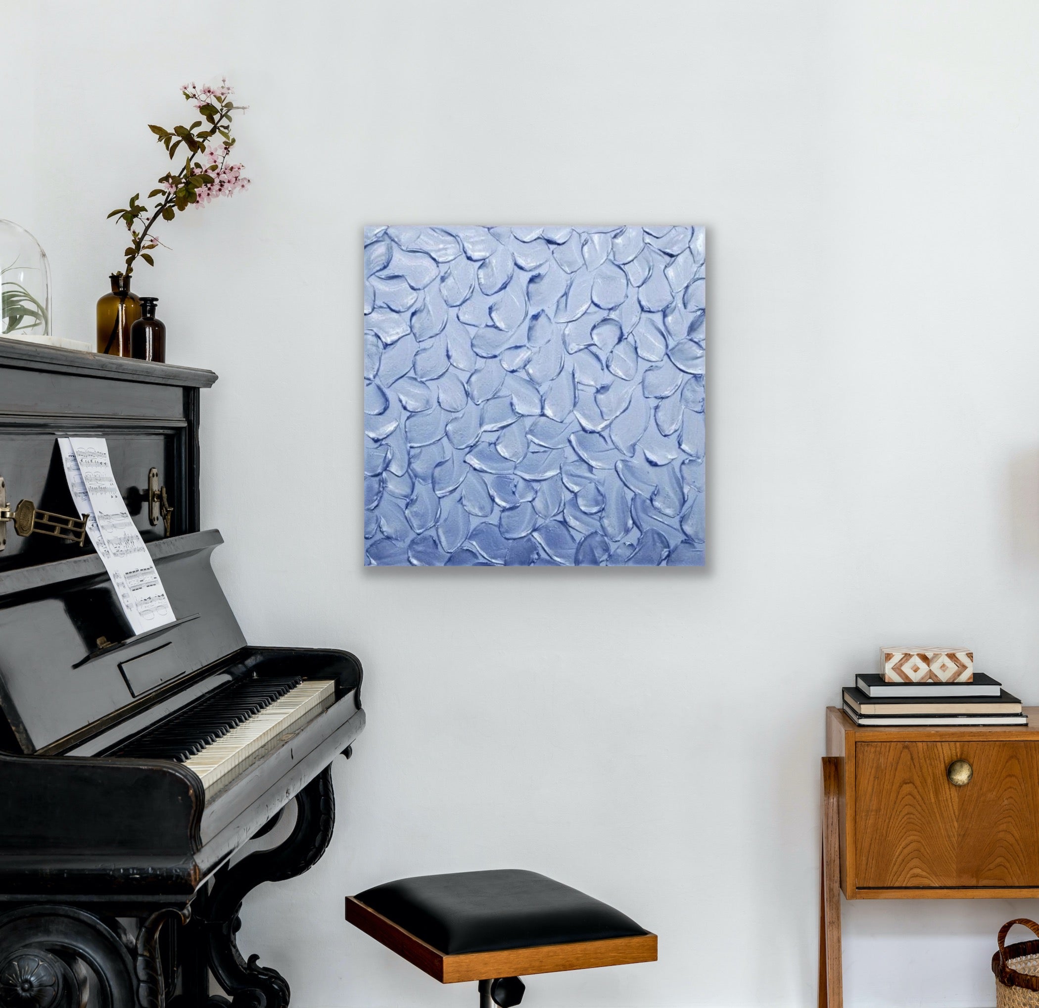 Periwinkle Baby Blue Abstract Minimalist ORIGINAL Metallic Textured Painting palette knife Impasto, Abstract Wall Art -MADE2ORDER-Mix & match