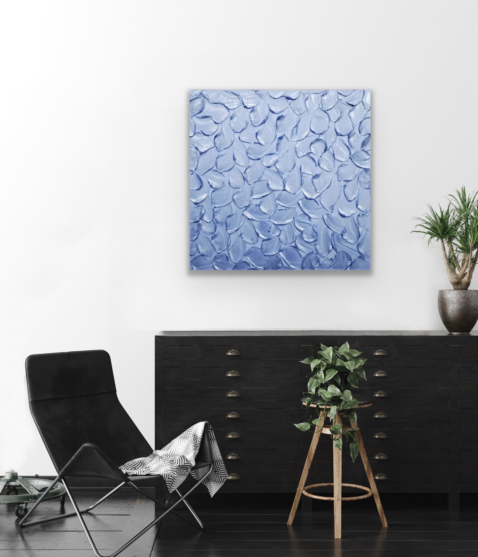 Periwinkle Baby Blue Abstract Minimalist ORIGINAL Metallic Textured Painting palette knife Impasto, Abstract Wall Art -MADE2ORDER-Mix & match