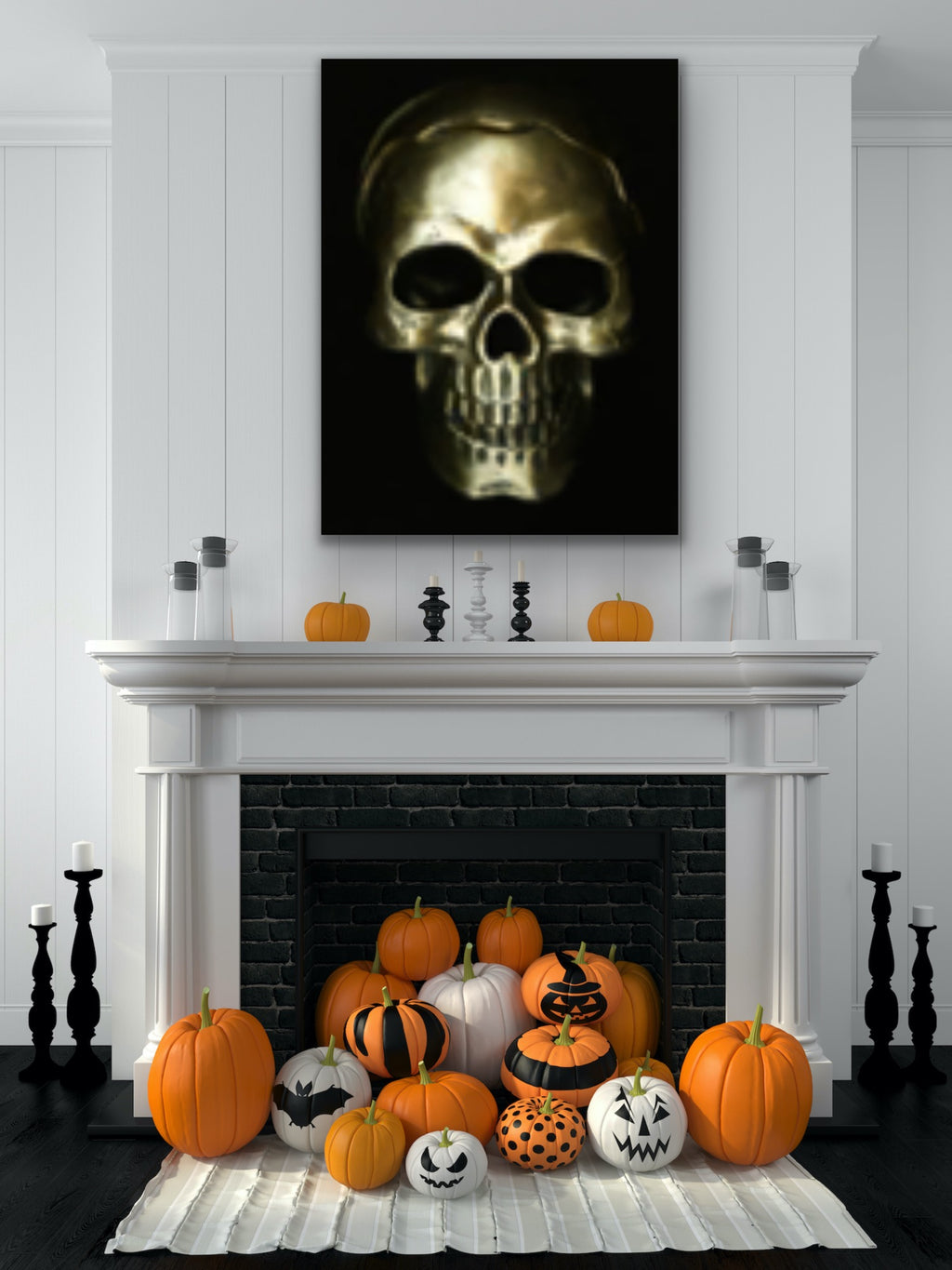 Gold skull on black goth Original Photography Halloween Wall art decor, Stretched Canvas, Fine Art Giclee PRINT, Small-X large, Susanna Shap