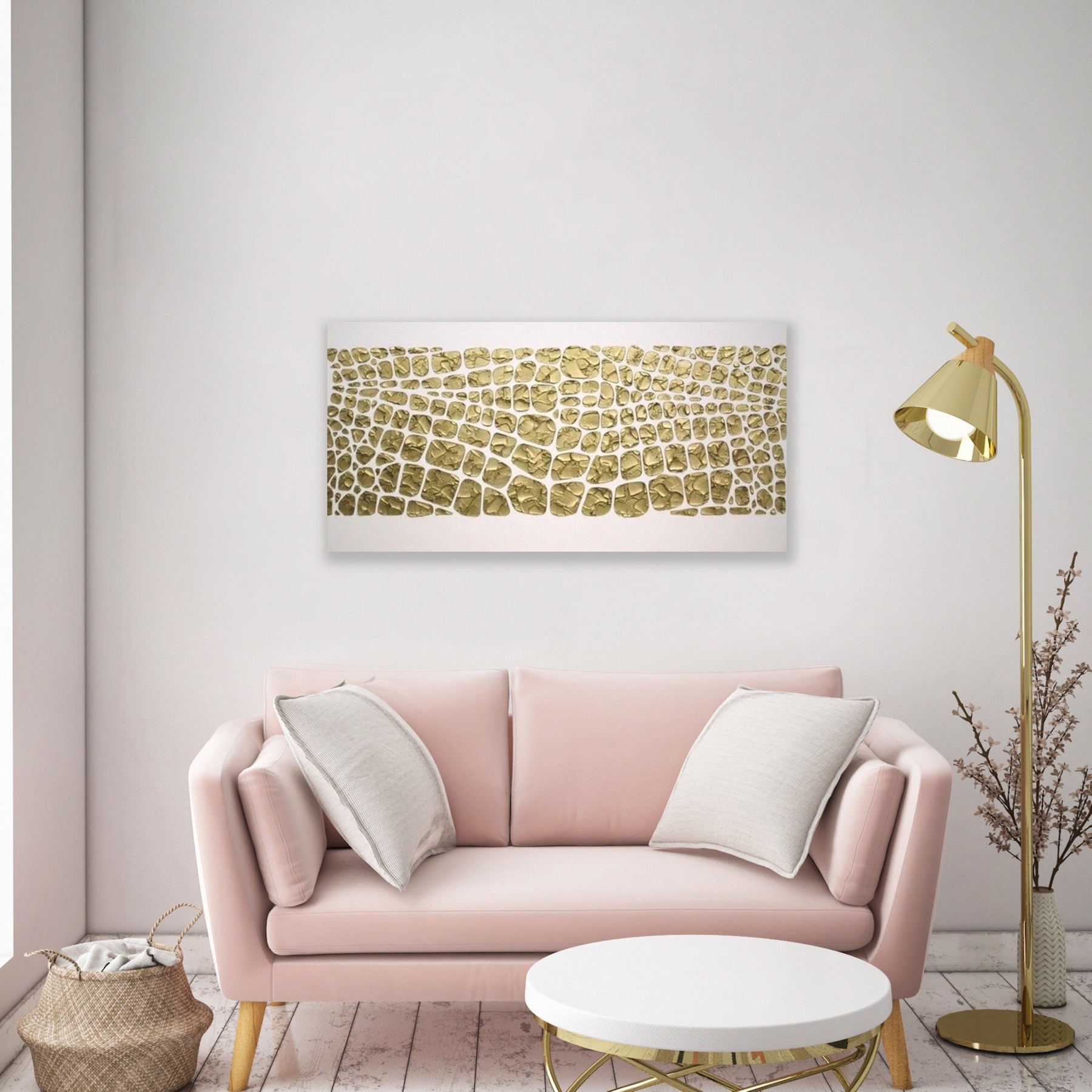 Original white and gold Textured Large Abstract Art MADE2ORDER Mosaic Painting (48”x24”)