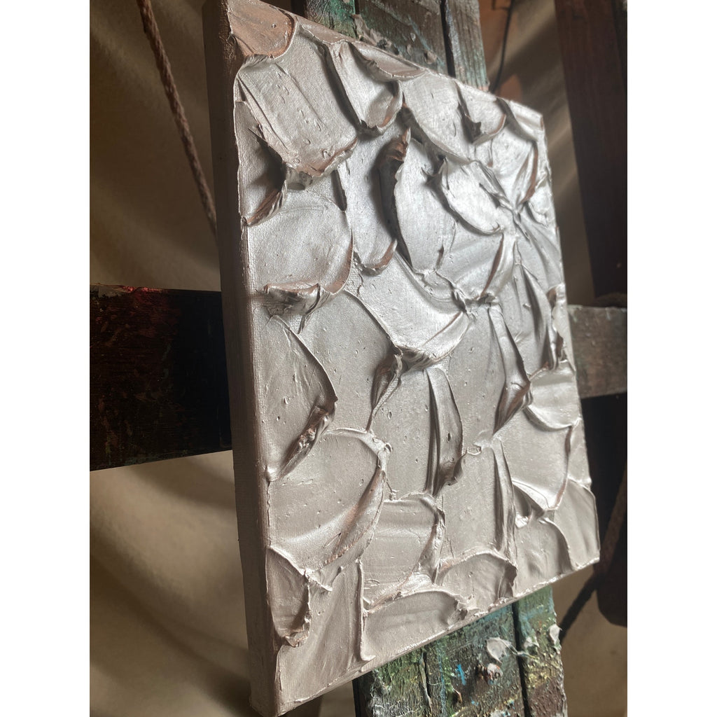 "Pearl" Metallic White ORIGINAL Abstract Textured painting, Palette knife Impasto Art, Small 8"x10"