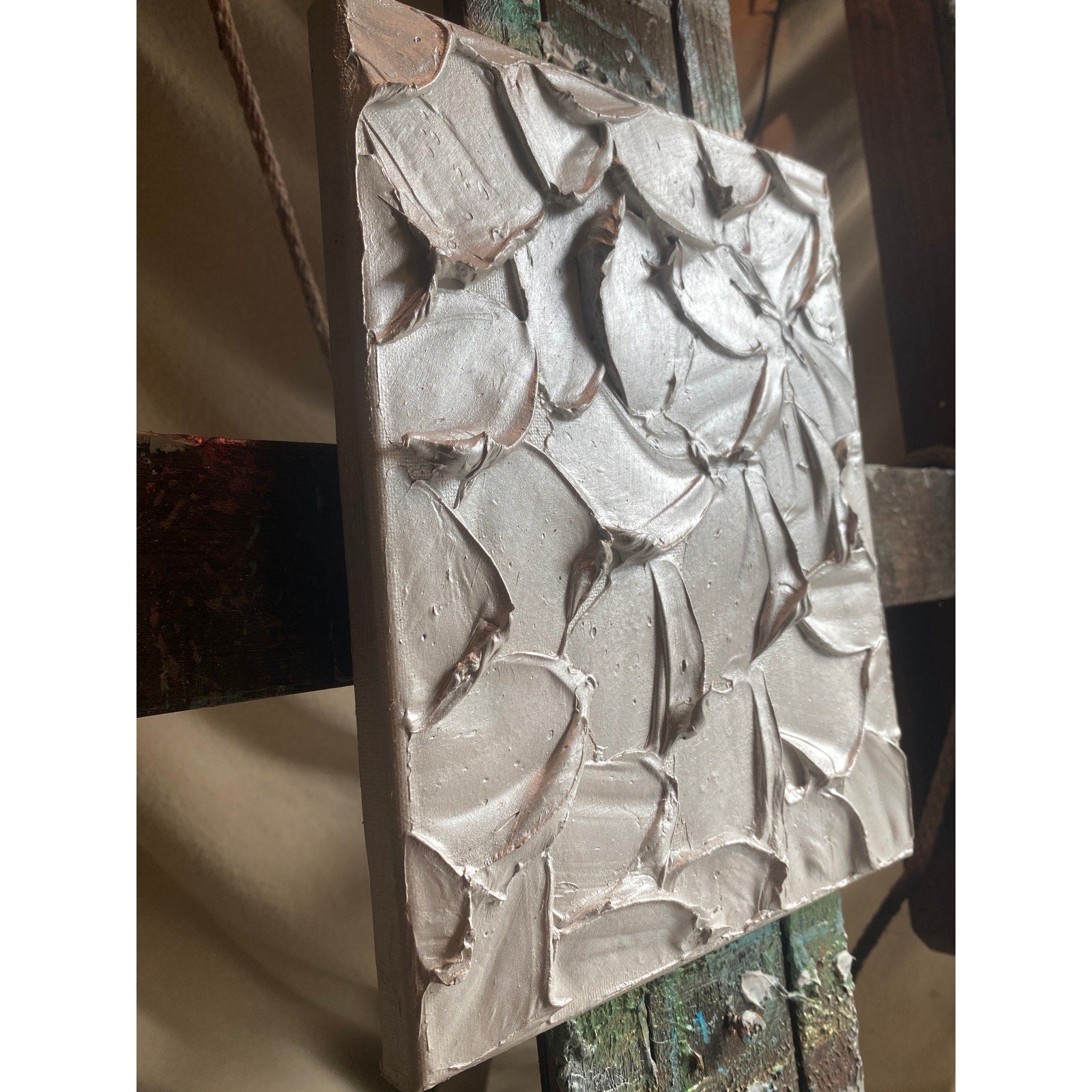 "Pearl" Metallic White ORIGINAL Abstract Textured painting, Palette knife Impasto Art, Small 8"x10"