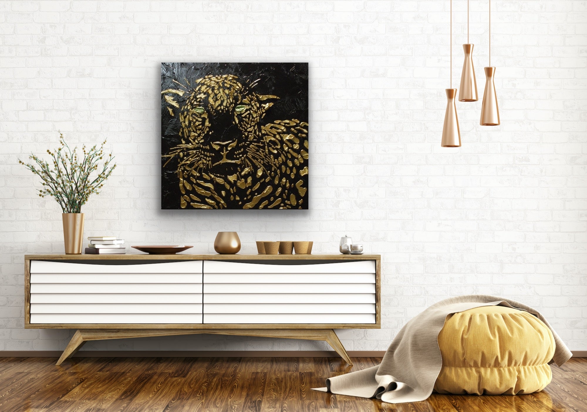 Original Abstract Leopard Painting Black Gold Palette Knife Impasto Textured Fine Art on Canvas - MADE2ORDER Mix&match