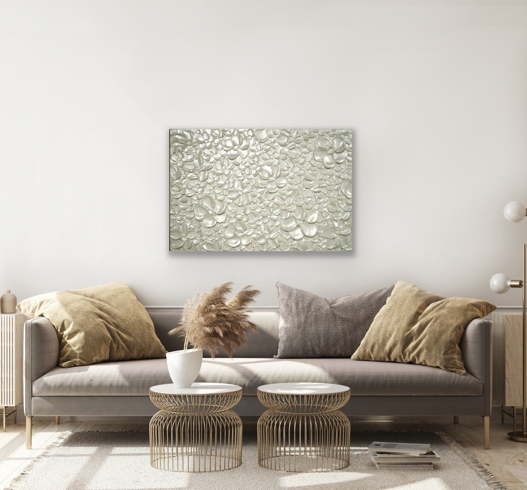 White pearl Blossoms Flowers Abstract Minimalist ORIGINAL Textured Painting palette knife Impasto, Abstract Wall Art -MADE2ORDER