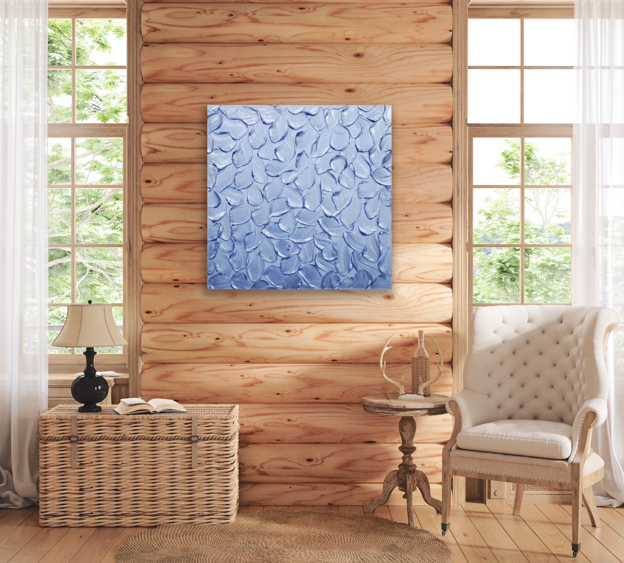 Periwinkle Baby Blue Abstract Minimalist ORIGINAL Metallic Textured Painting palette knife Impasto, Abstract Wall Art -MADE2ORDER-Mix & match