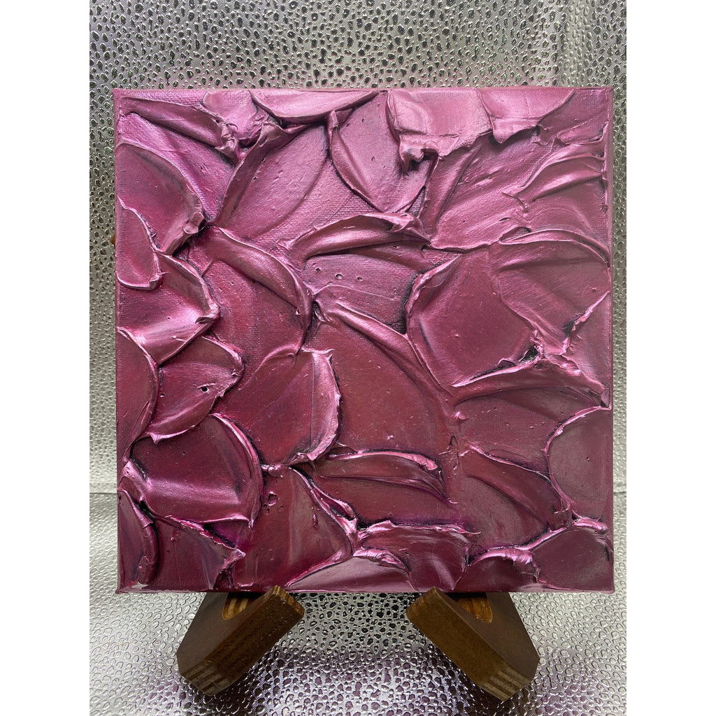 ORIGINAL Abstract Metallic Textured Pink Tourmaline painting, Palette knife Impasto Texture Small 8" x 8"
