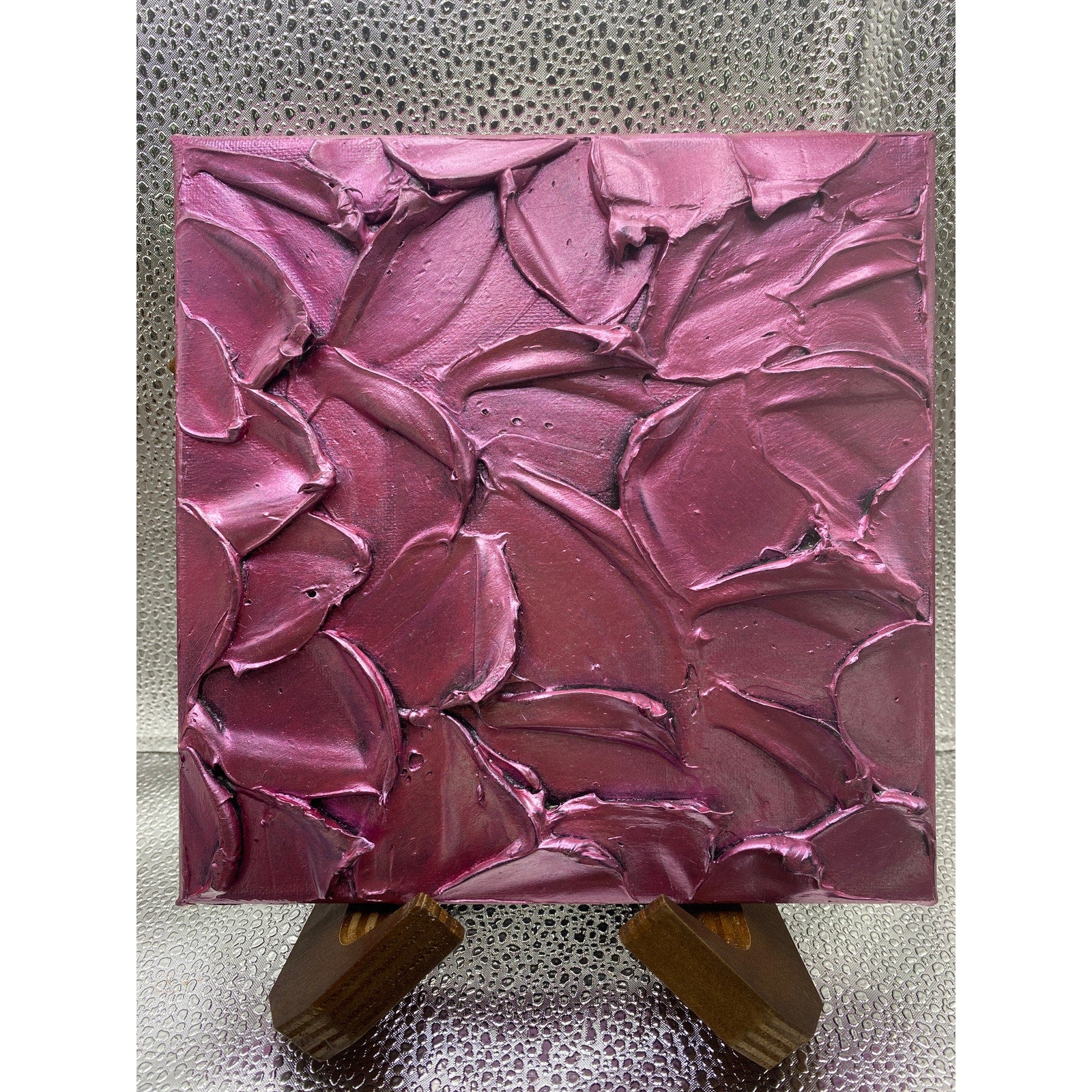 ORIGINAL Abstract Metallic Textured Pink Tourmaline painting, Palette knife Impasto Texture Small 8" x 8"
