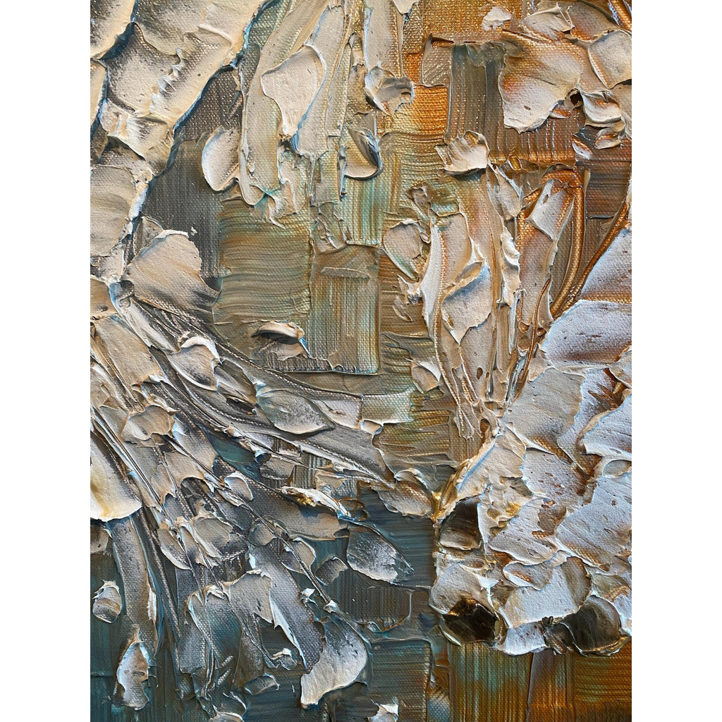 White Abstract Koi Fish Painting, Original palette knife Textured Impressionism Fine Art, 20"x20" Canvas, by susanna shap