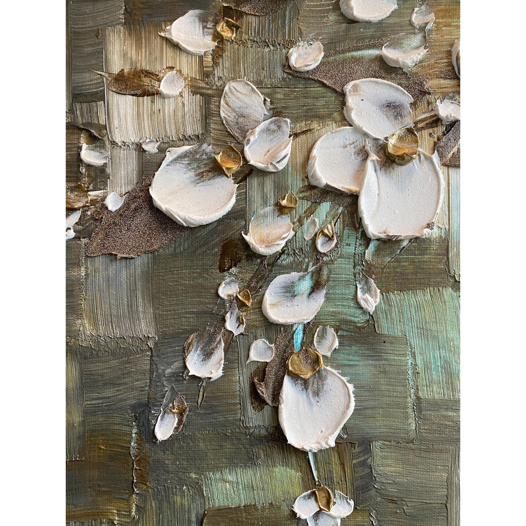 Textured Original White Cherry Blossom Palette Knife Impasto Painting (24x24")