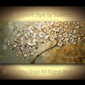Original Abstract tree painting White cherry blossom, Grey, Brown & Beige textured palette knife impasto art by susanna shap (MADE2ORDER)