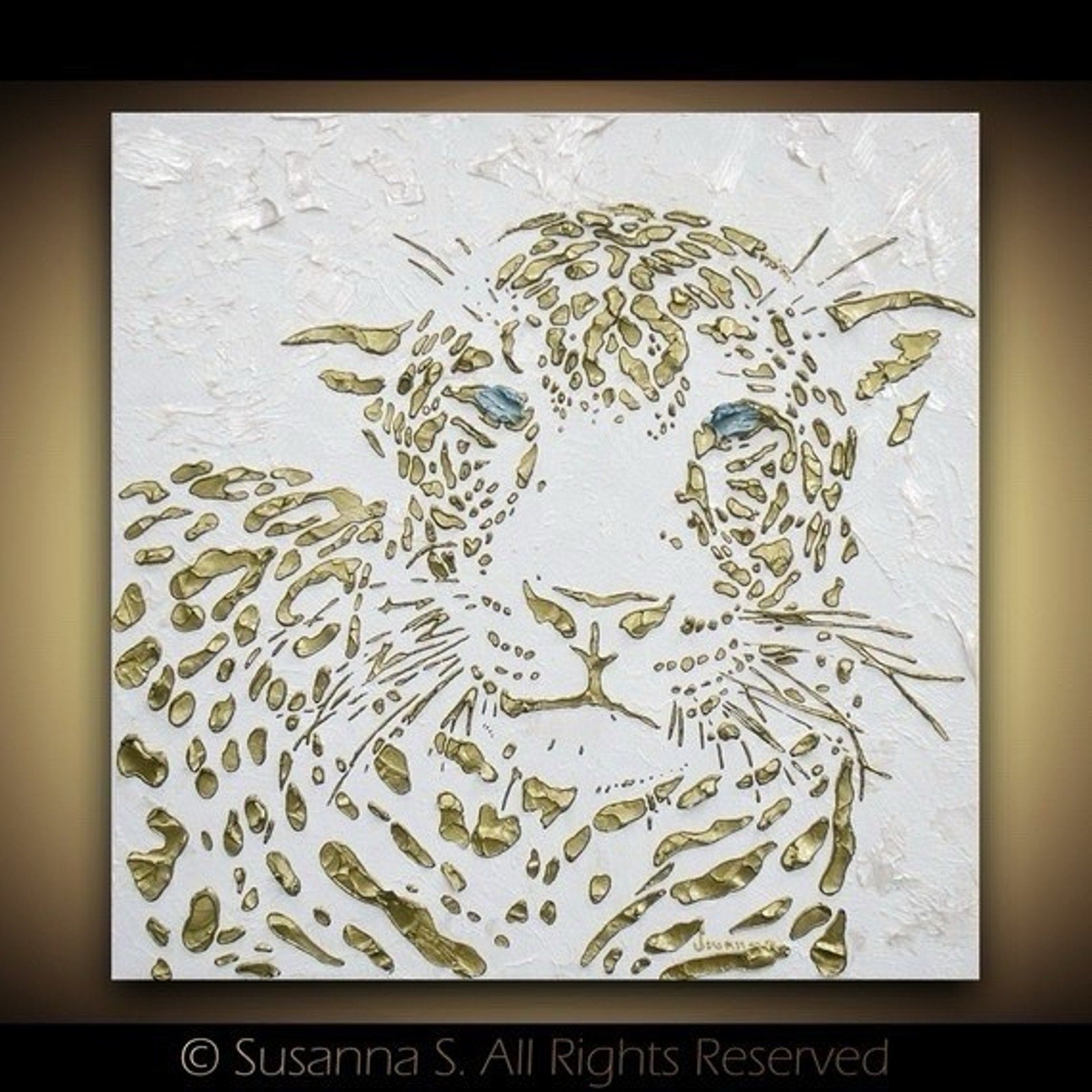 Original Leopard Painting MADE2ORDER Gold On White Textured Palette Knife Art
