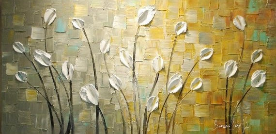 Original Painting White Tulips Abstract Landscape, Earth tones Grey Beige Impasto Textured palette knife art by susanna shap (MADE2ORDER)