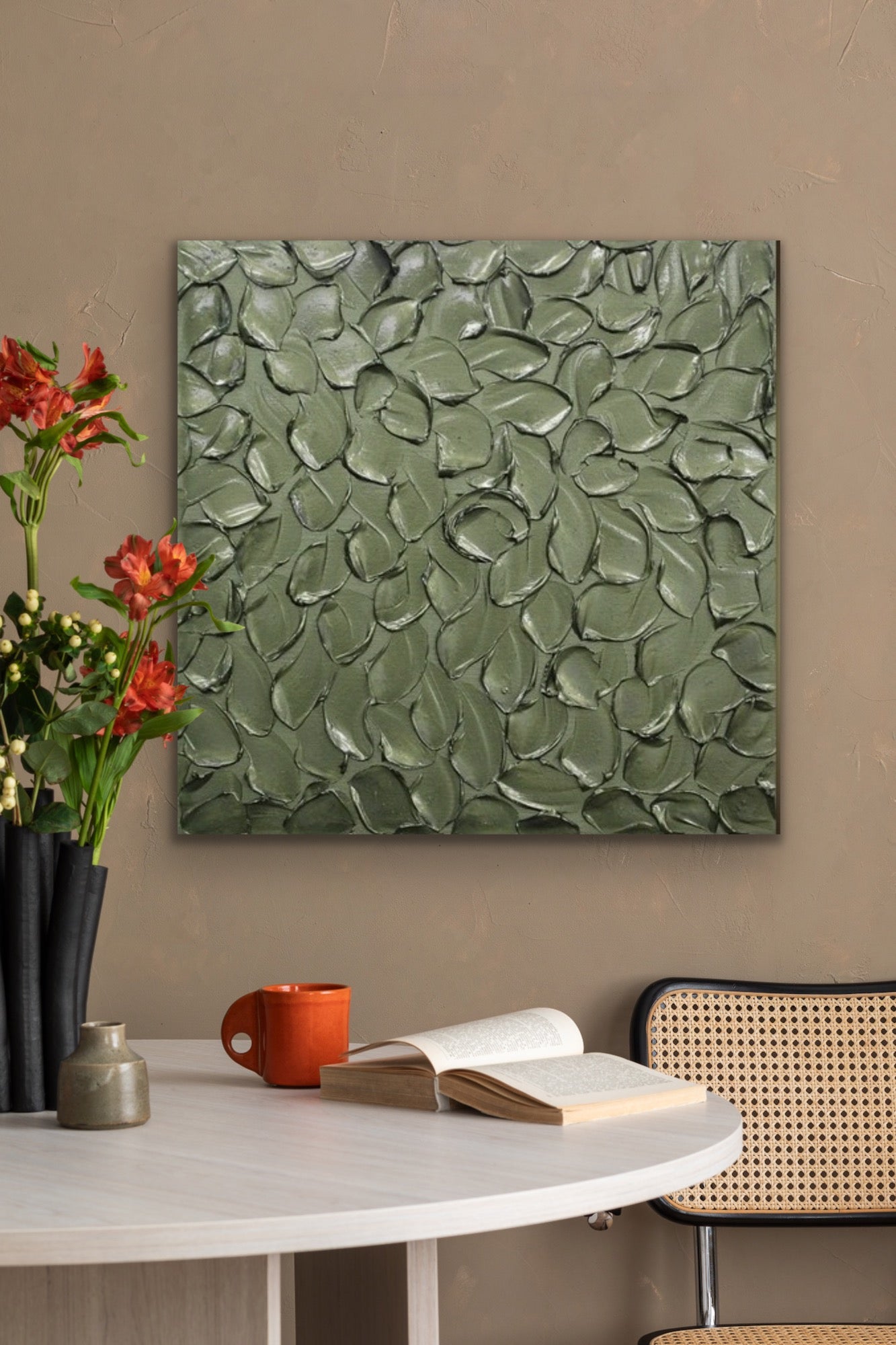 Green Grey Abstract Minimalist ORIGINAL Metallic Textured Painting palette knife Impasto, Abstract Wall Art -MADE2ORDER-Mix & match
